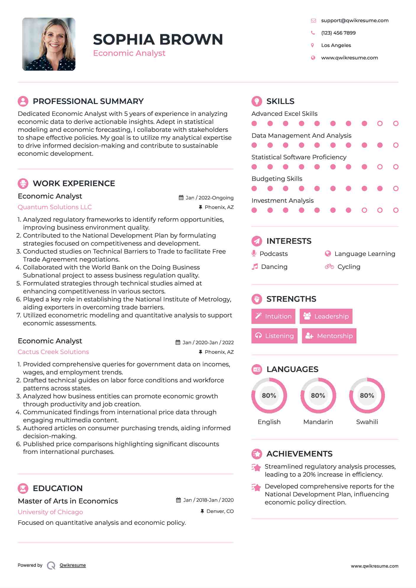 Economic Analyst Resume Model