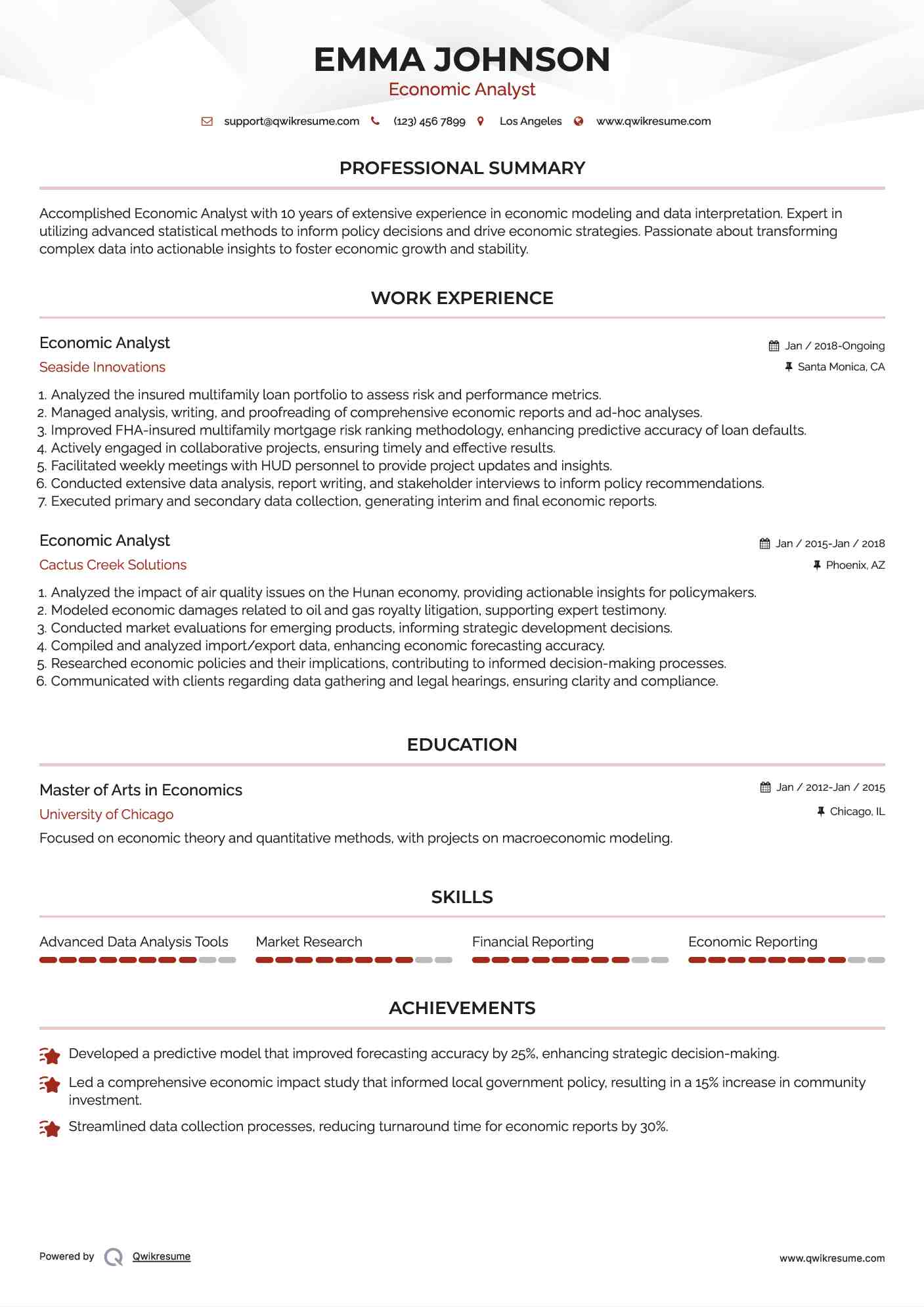 Economic Analyst Resume Template
