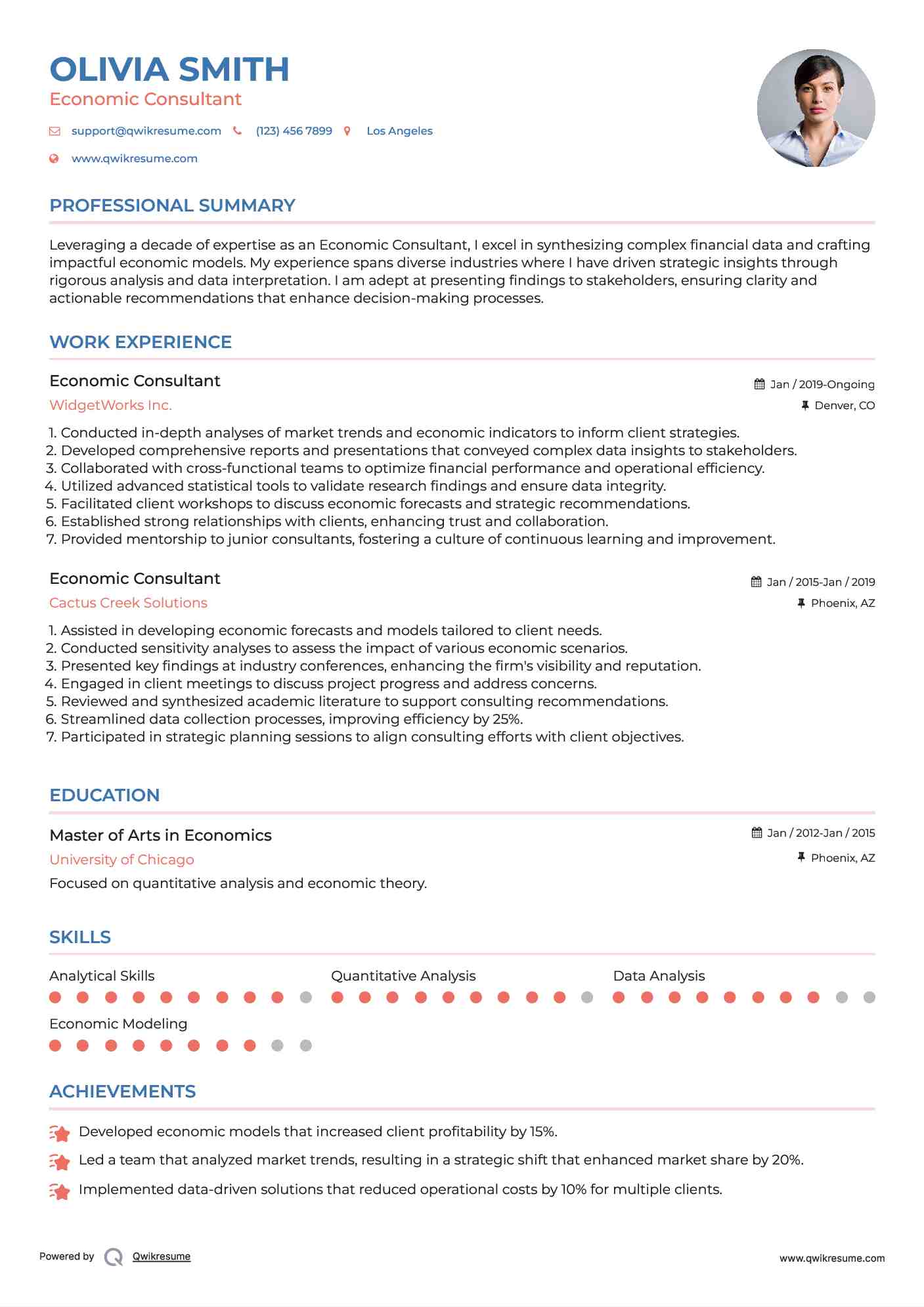 Economic Consultant Resume Format