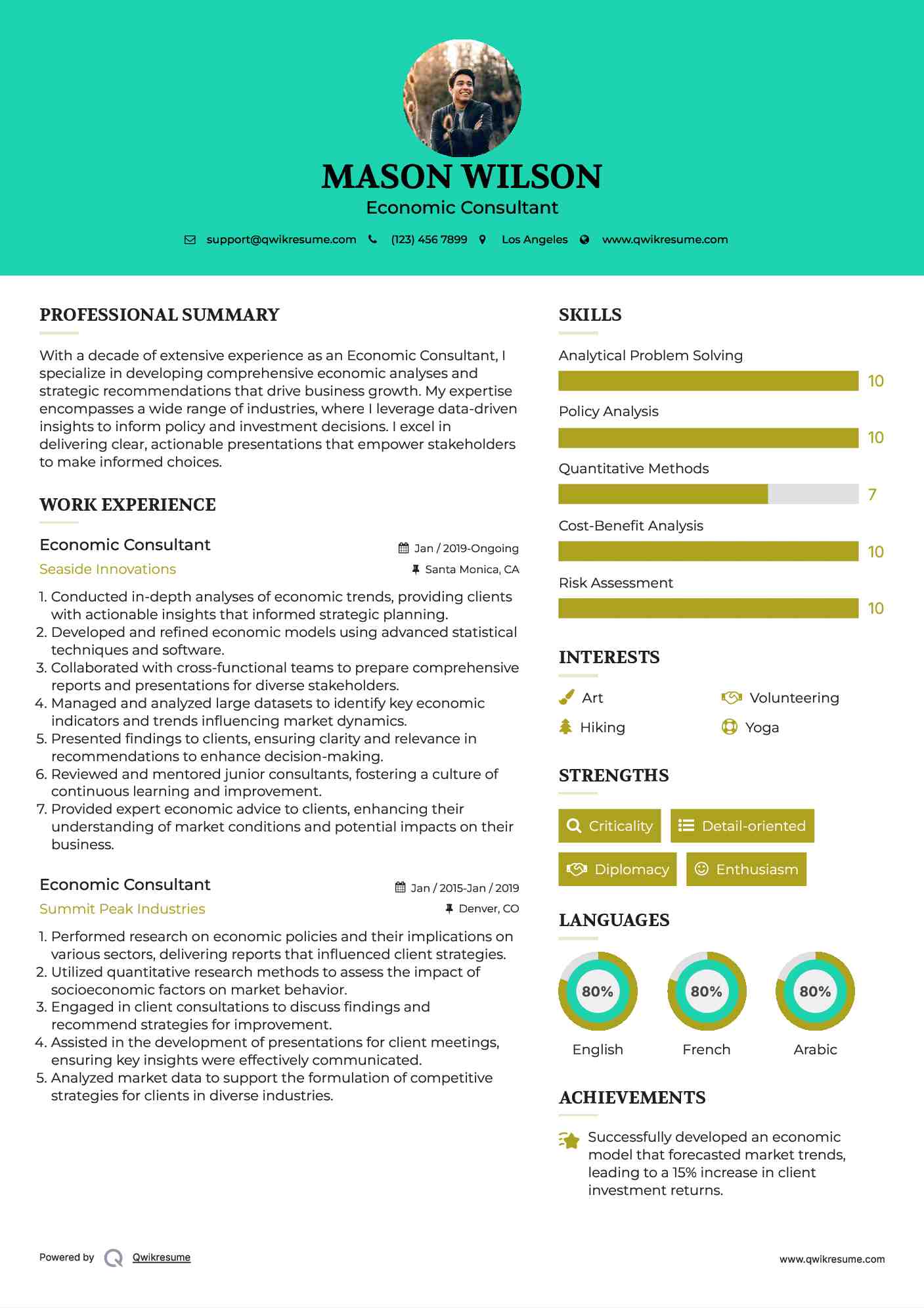 Economic Consultant Resume Sample