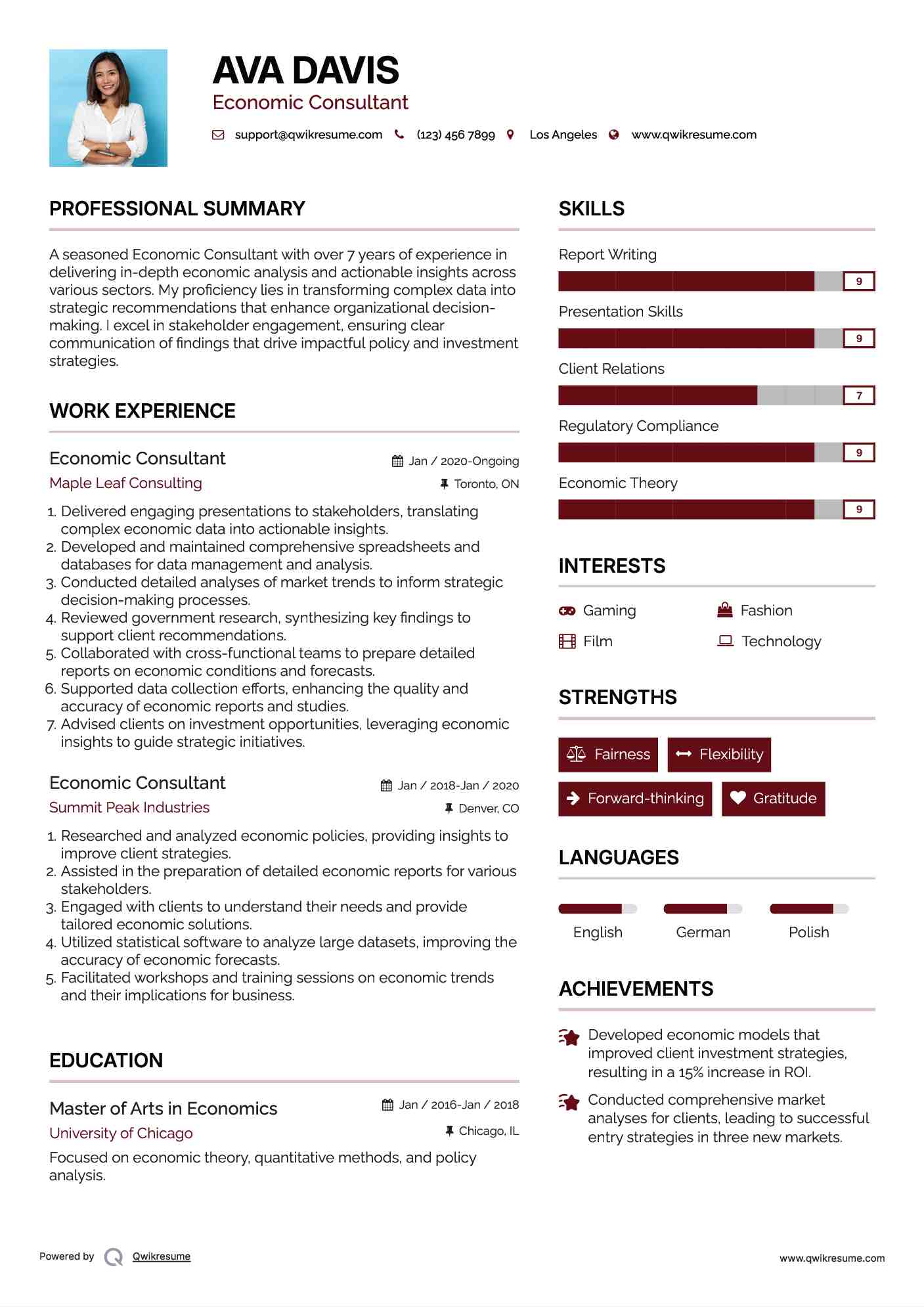 Economic Consultant Resume Template