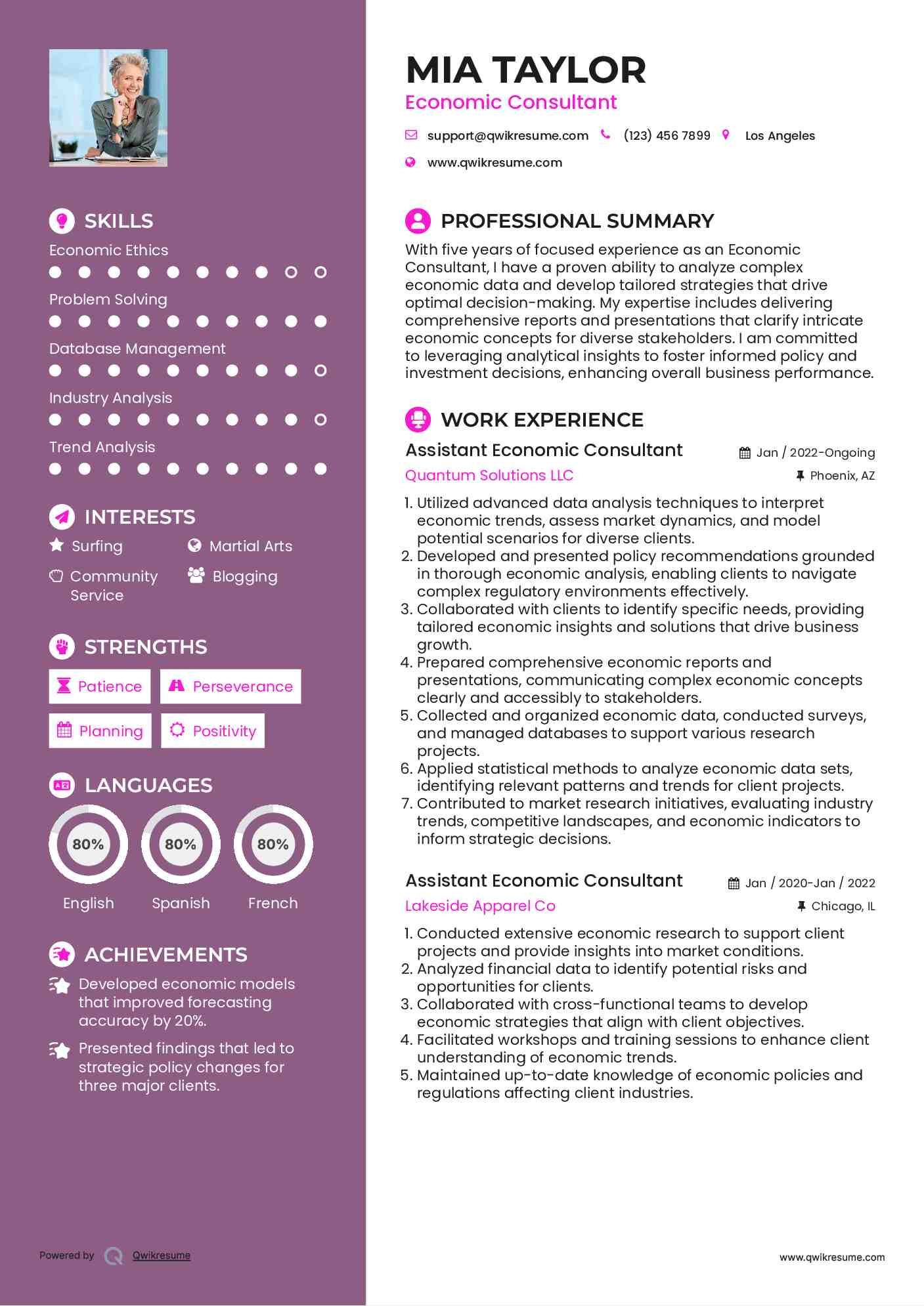 Assistant Economic Consultant Resume Format