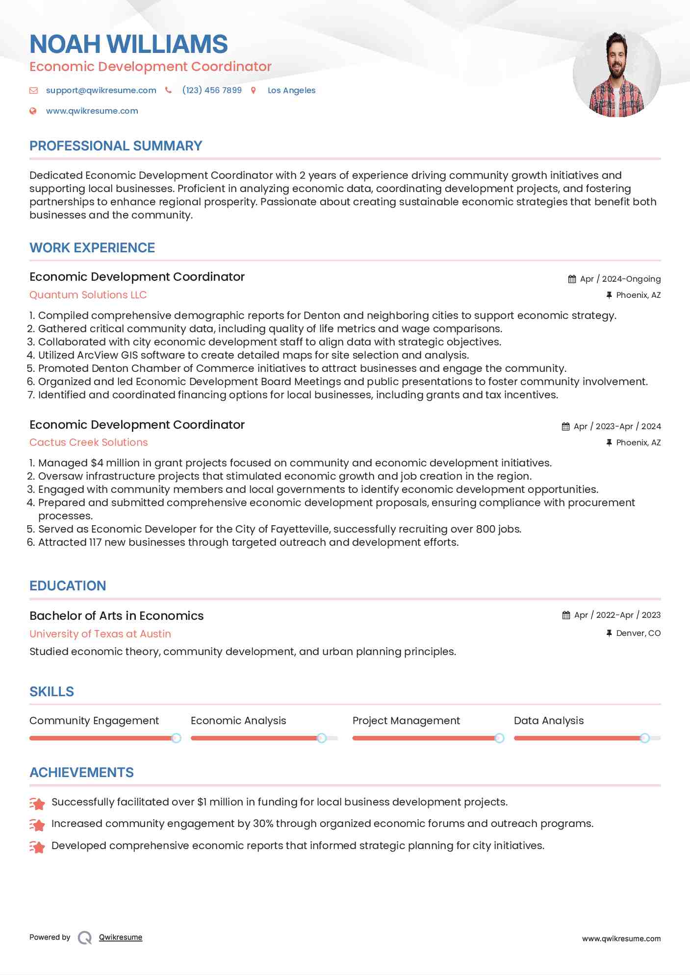 Economic Development Coordinator Resume Example