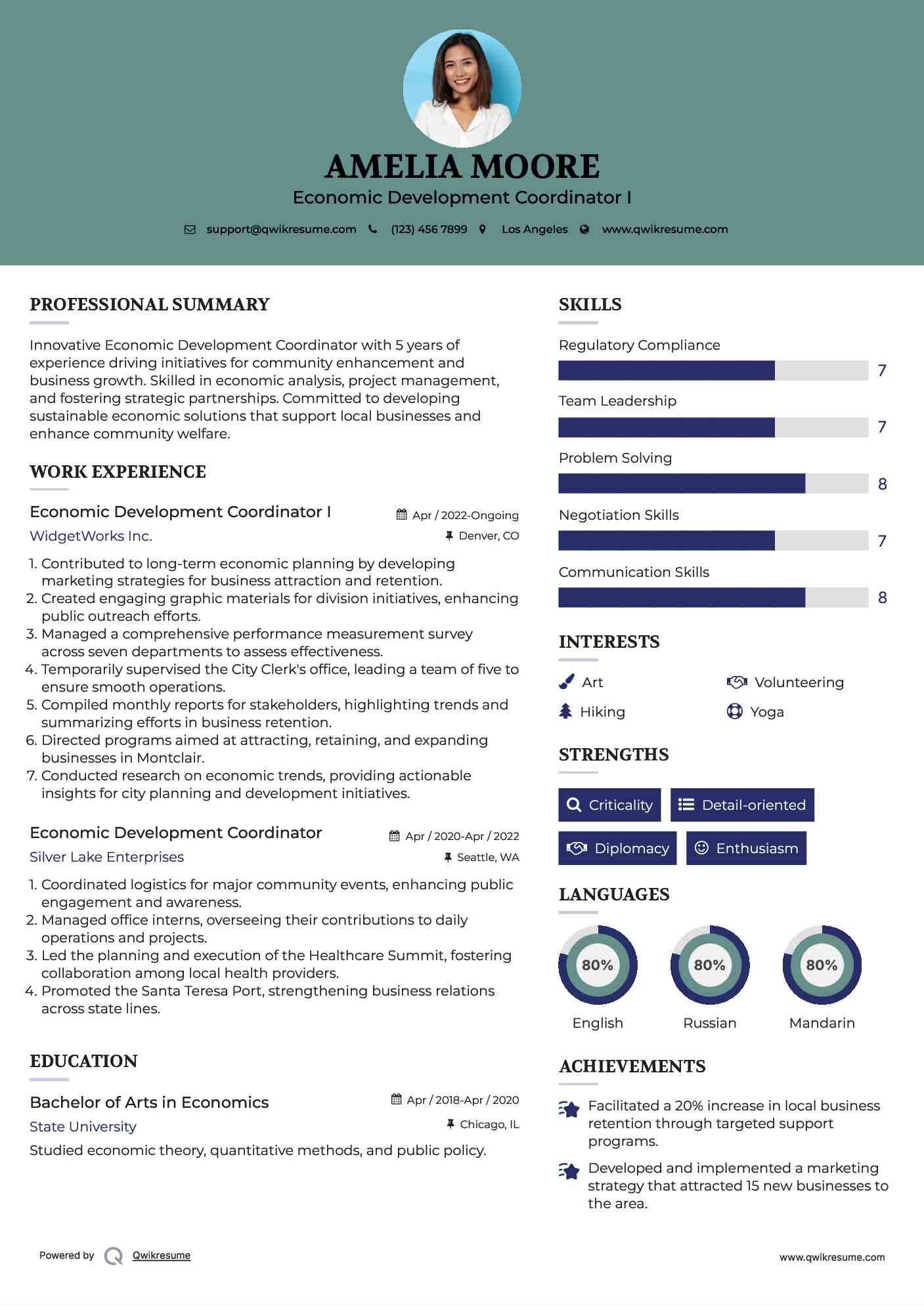 Economic Development Coordinator I Resume Template