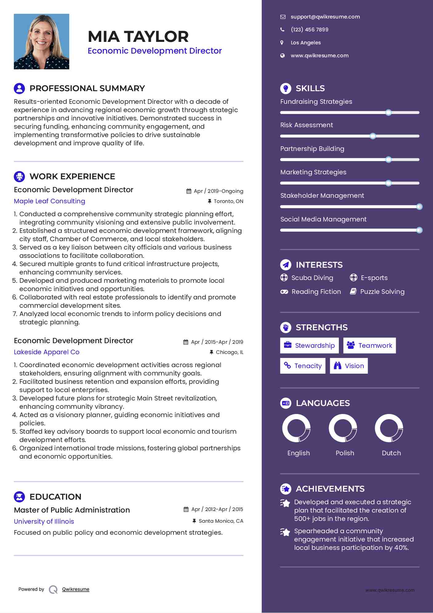 Economic Development Director Resume Model