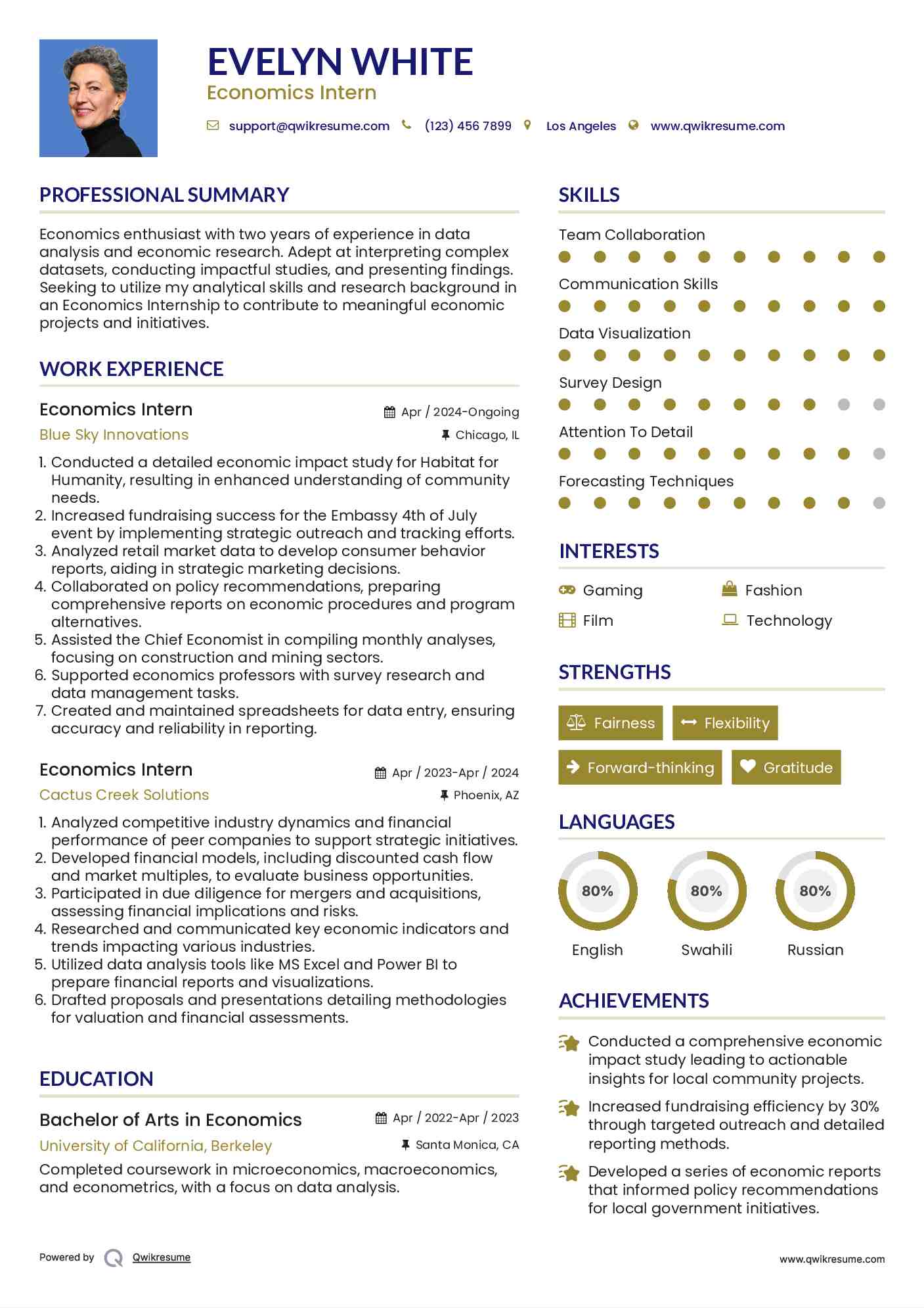 Economics Intern Resume Format