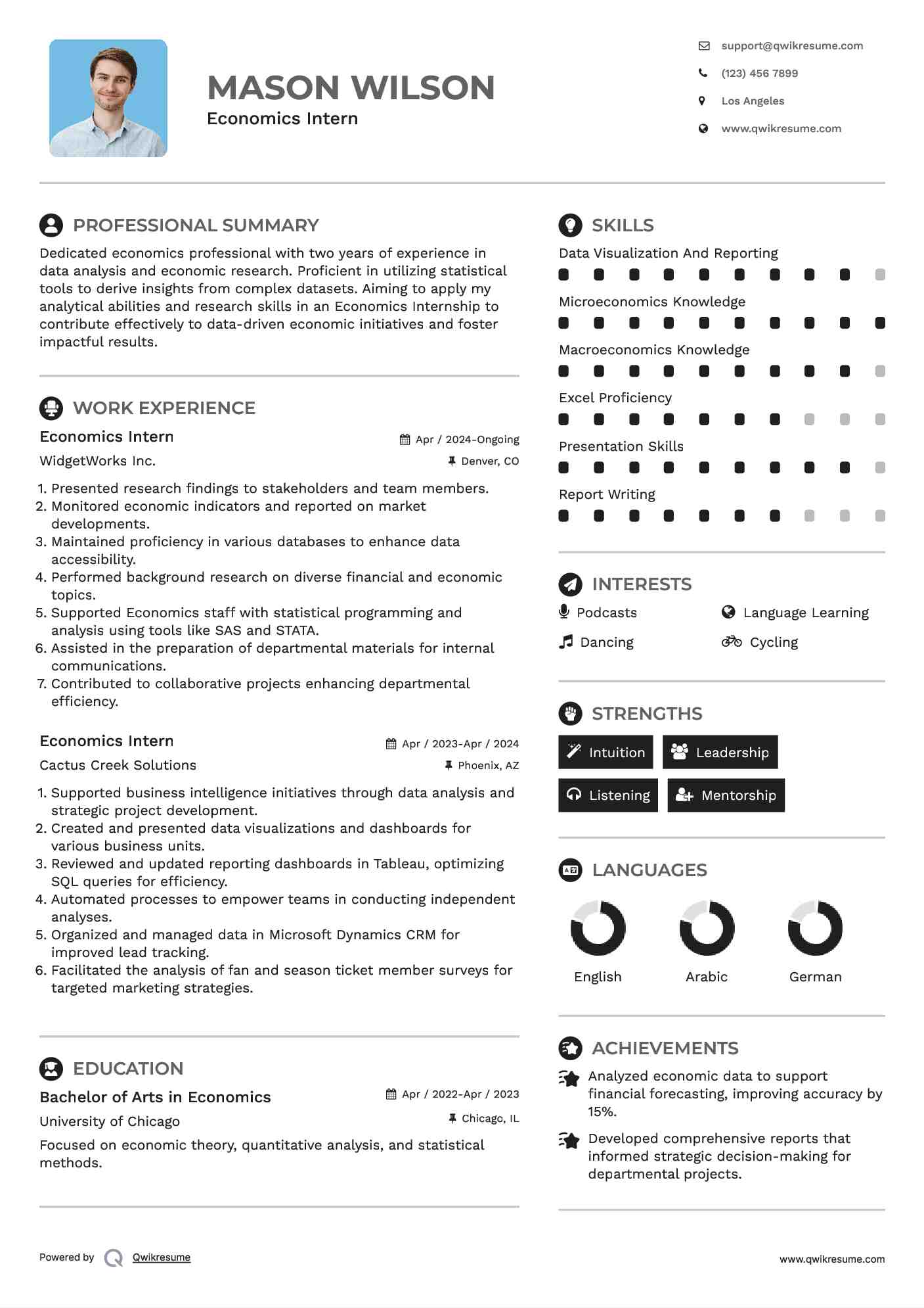 Economics Intern Resume Model