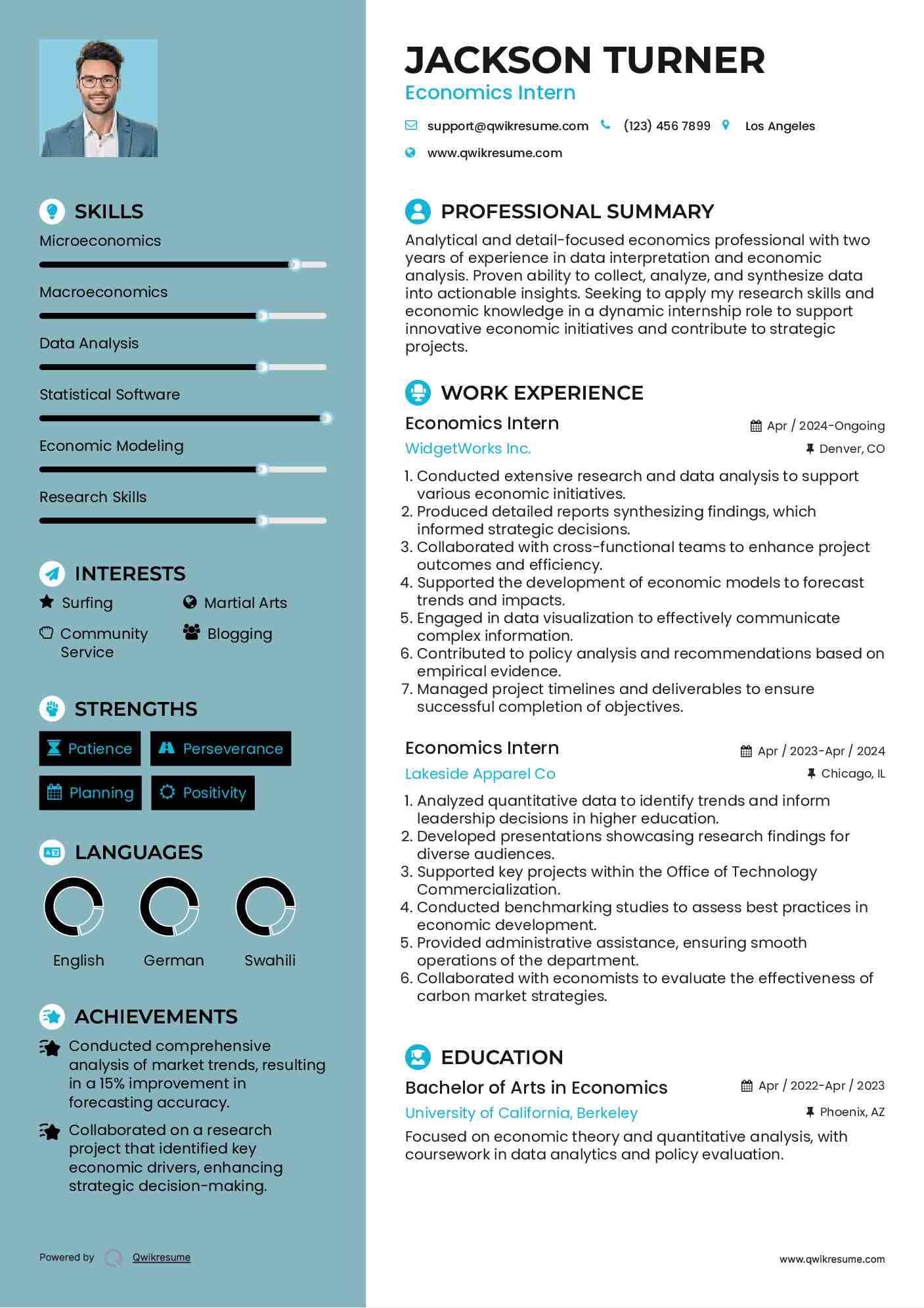 Economics Intern Resume Model
