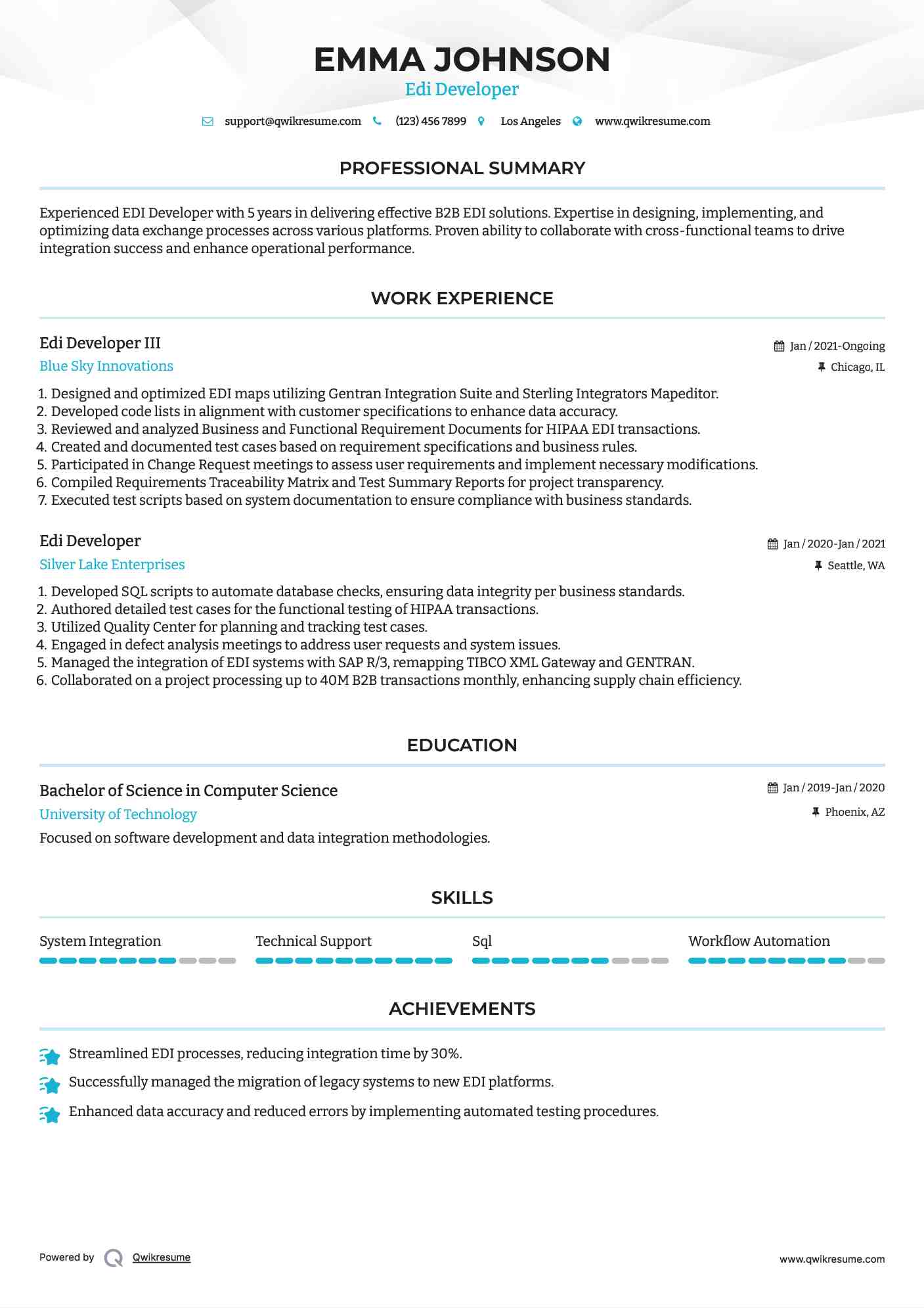 Edi Developer III Resume Model