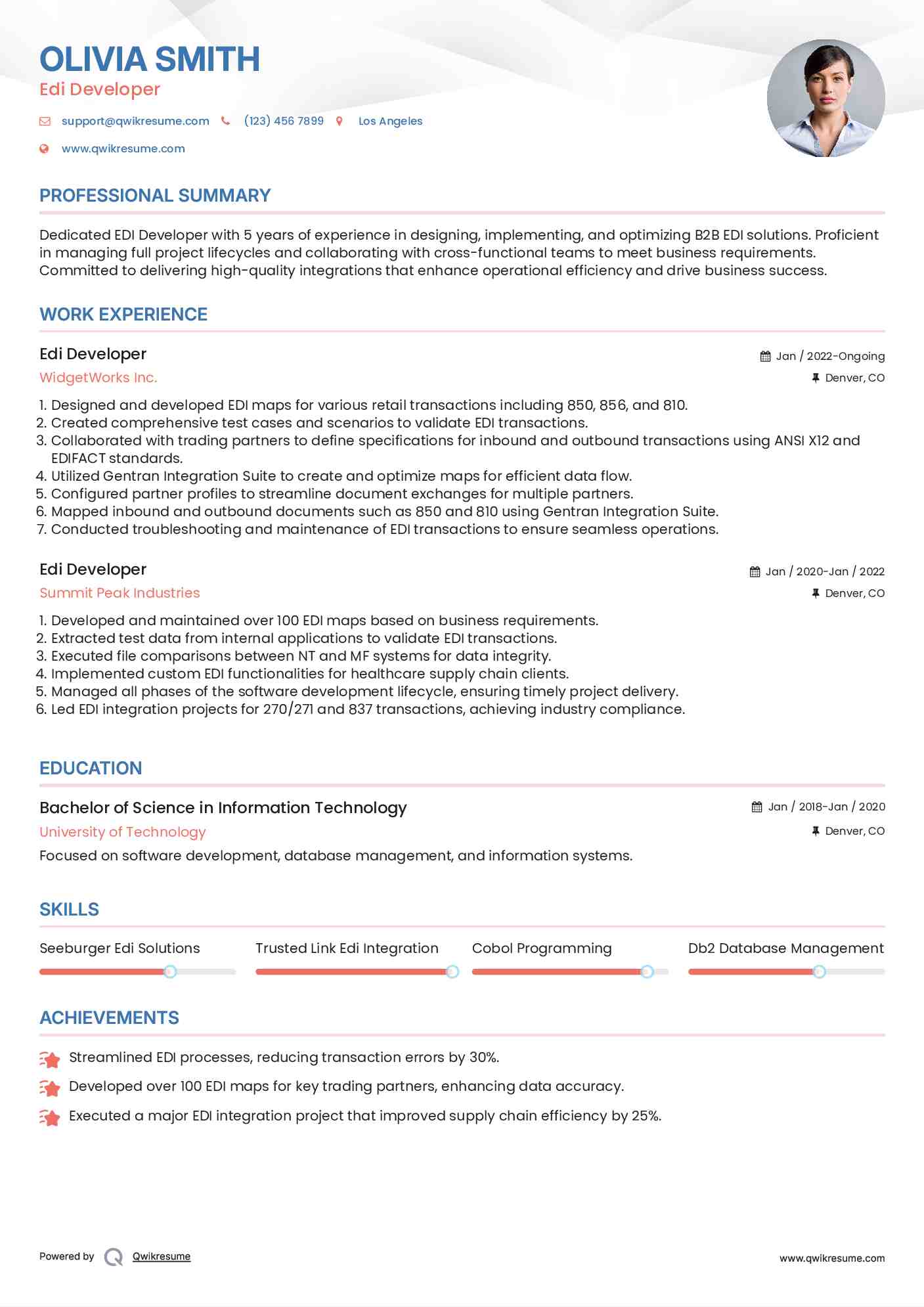 Edi Developer Resume Example