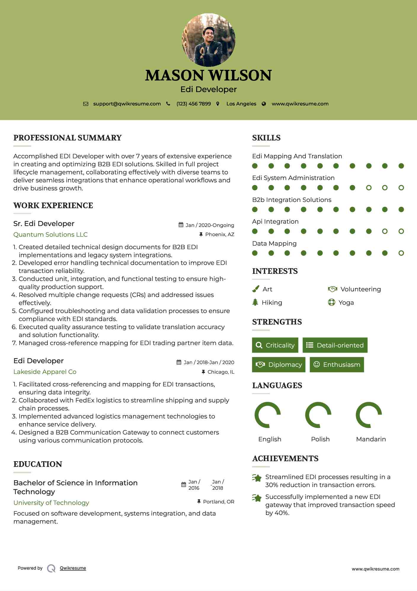 Sr. Edi Developer Resume Example