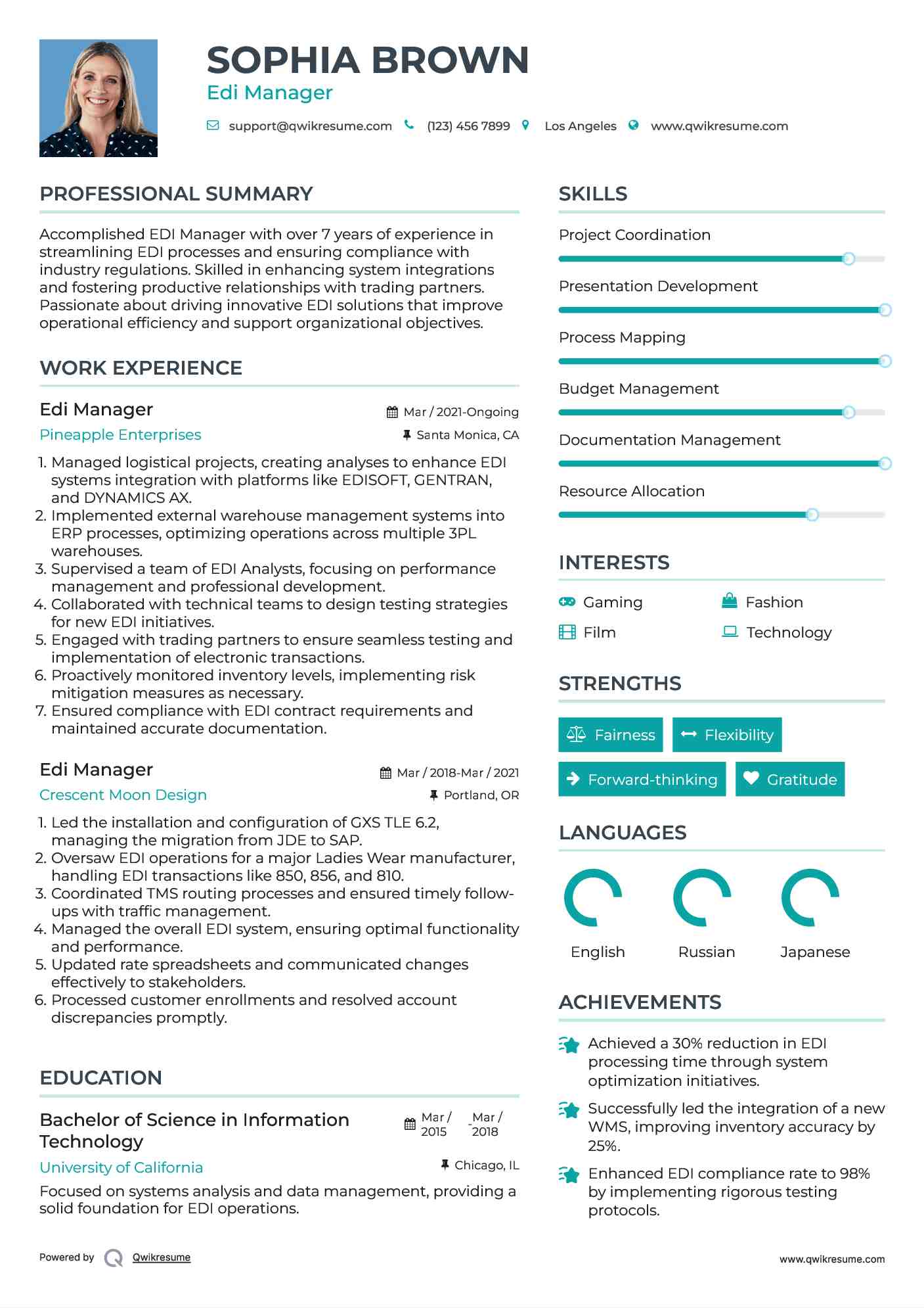 Edi Manager Resume Example