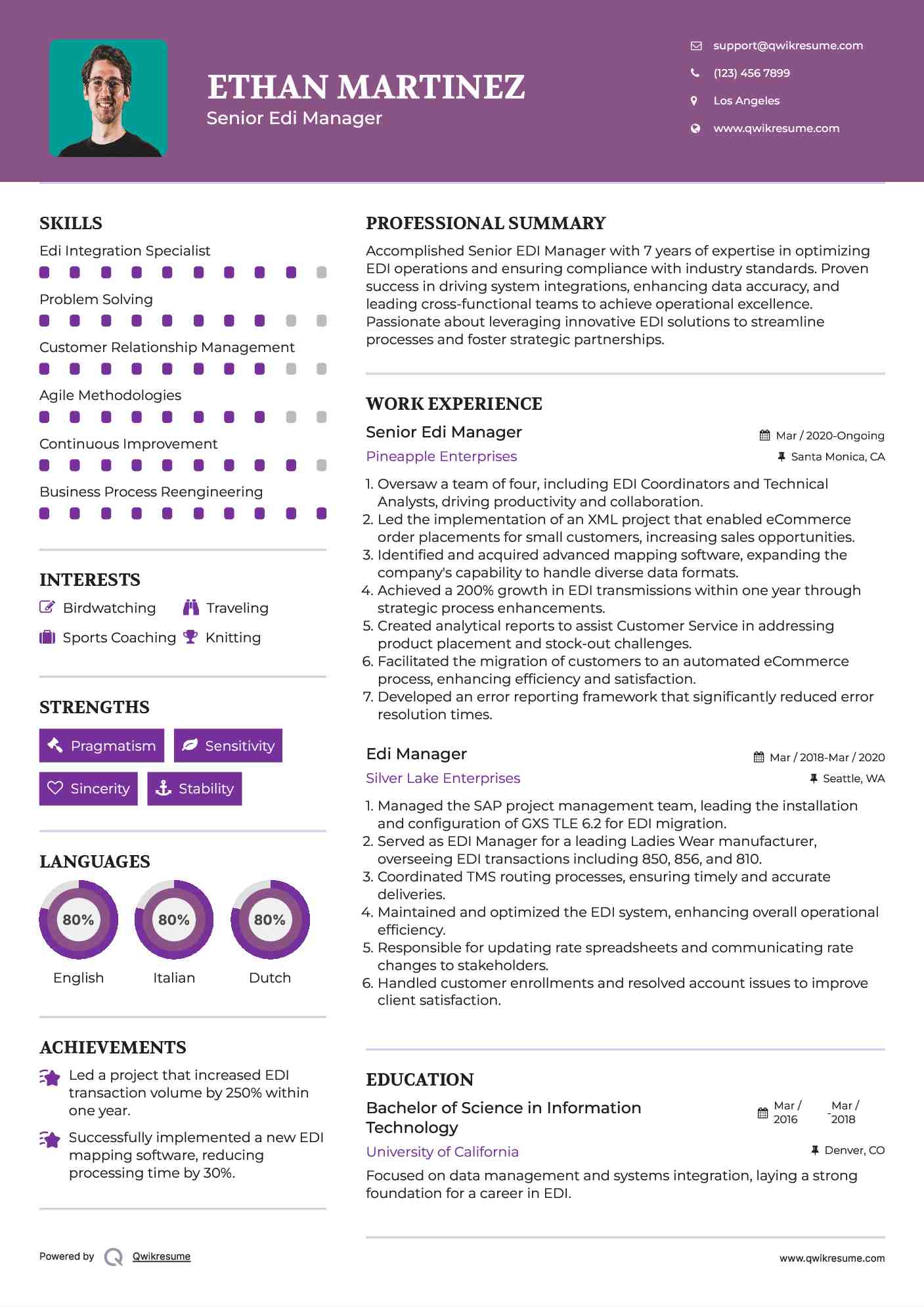 Senior Edi Manager Resume Example
