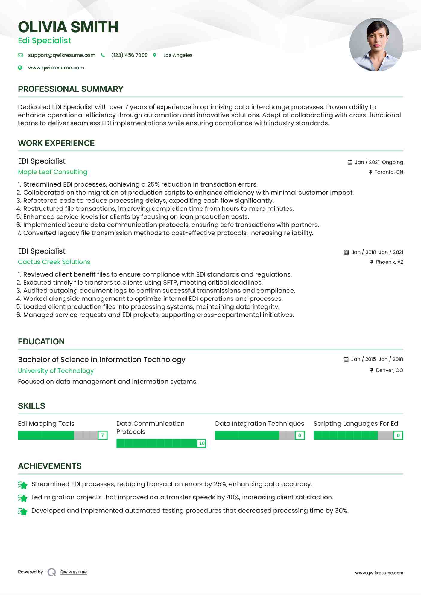 EDI Specialist Resume Sample