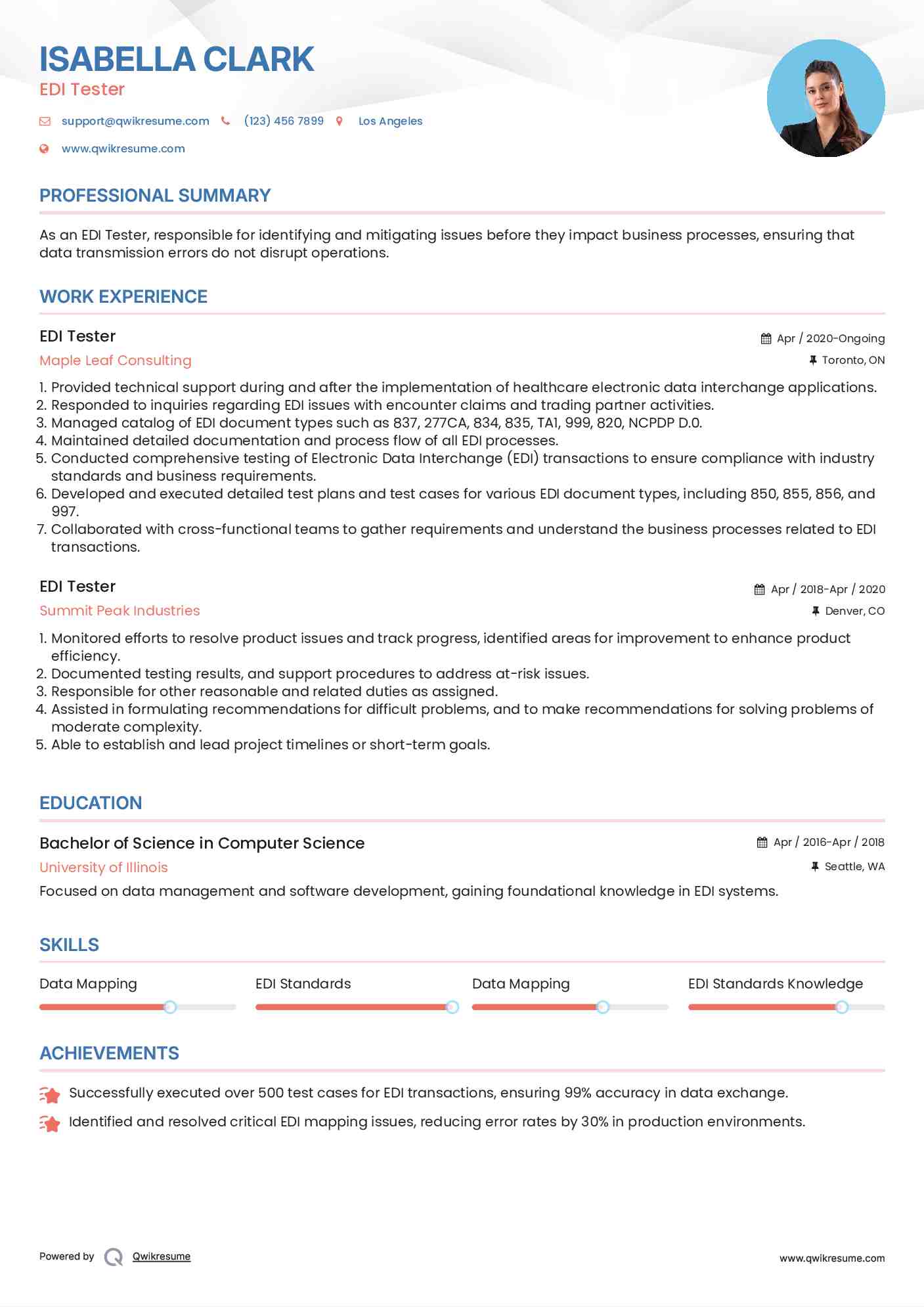 EDI Tester Resume Template