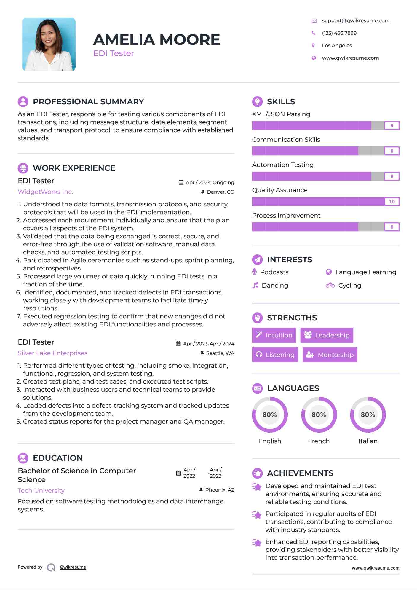 EDI Tester Resume Example
