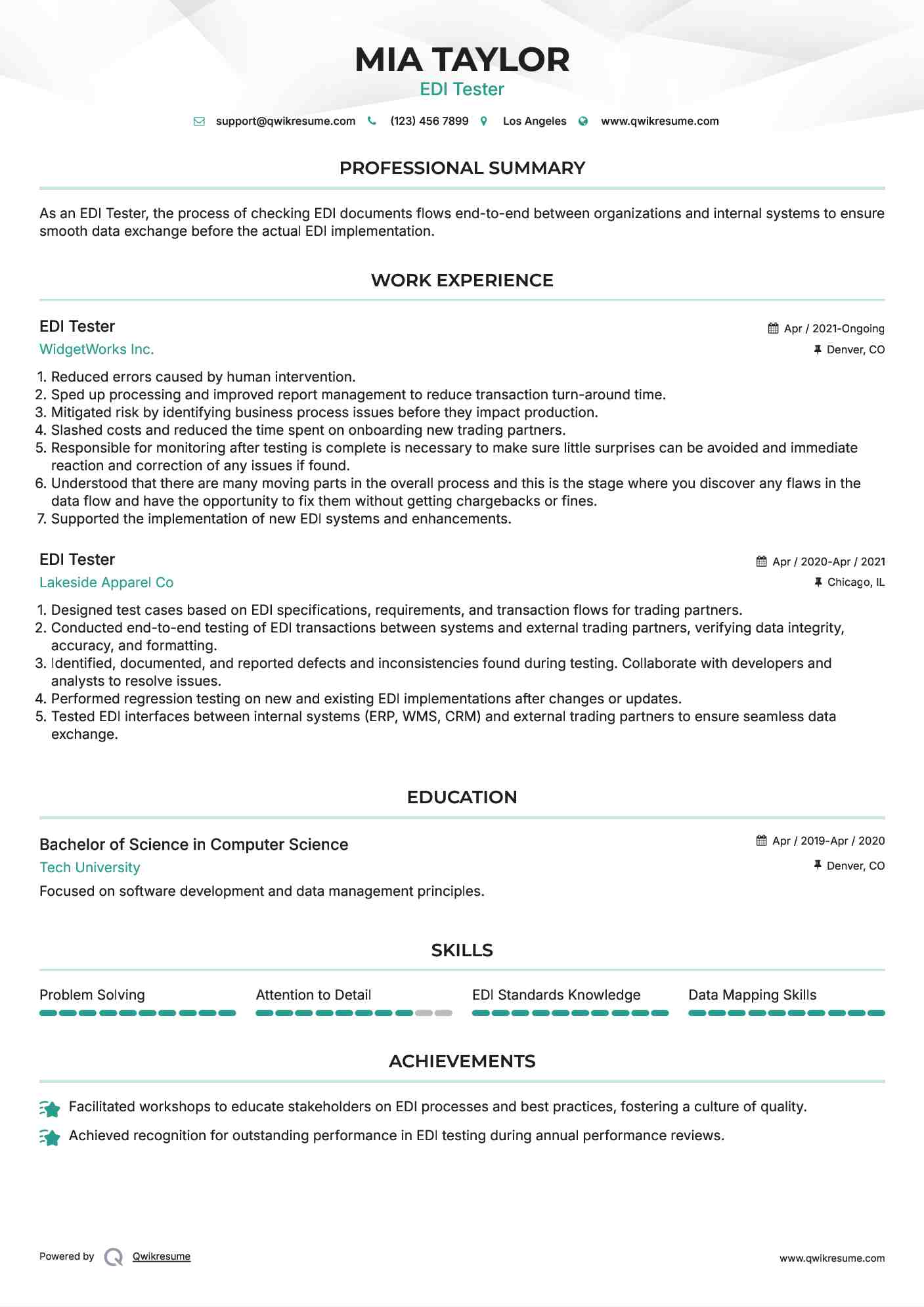 EDI Tester Resume Format