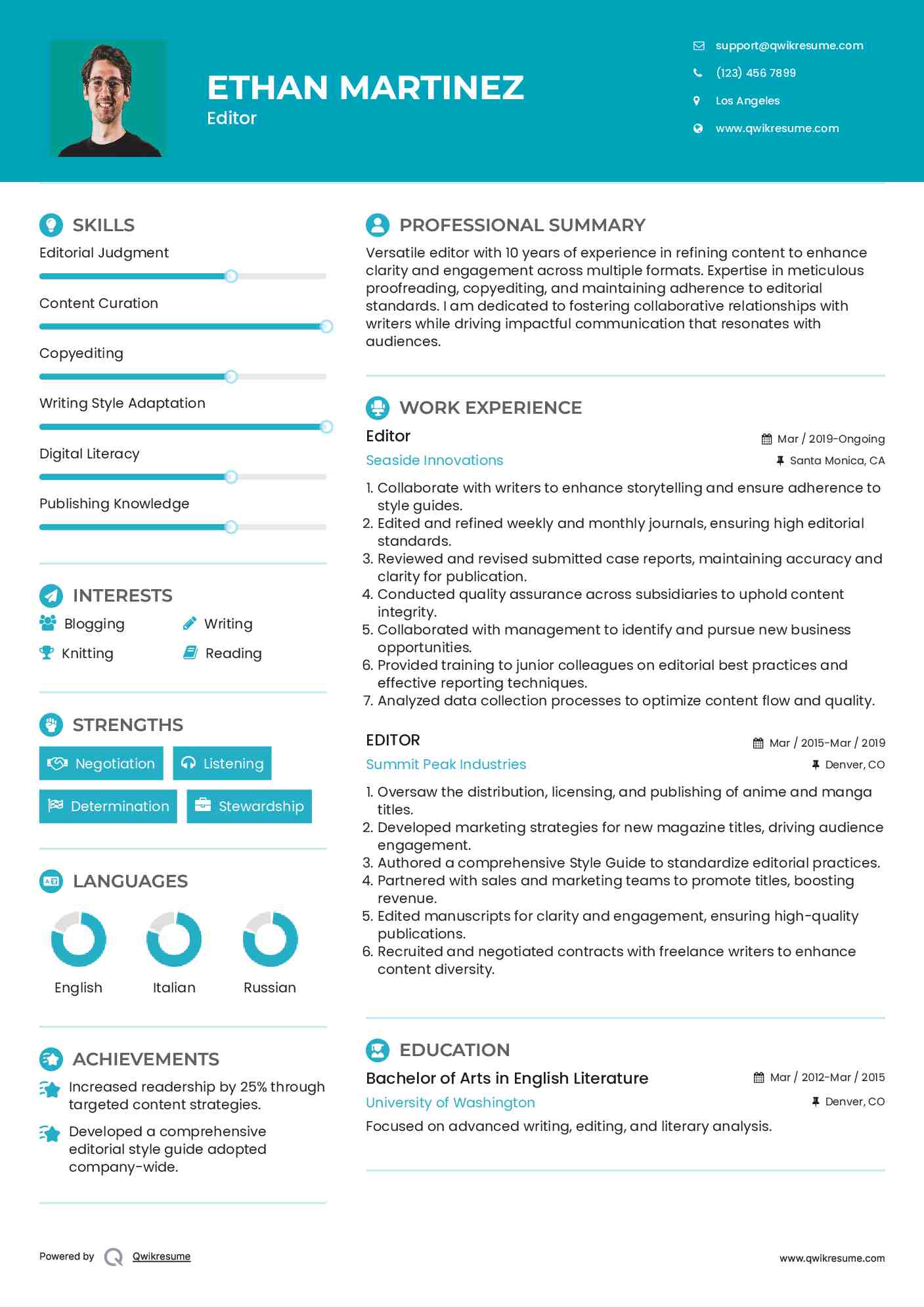 Editor Resume Example