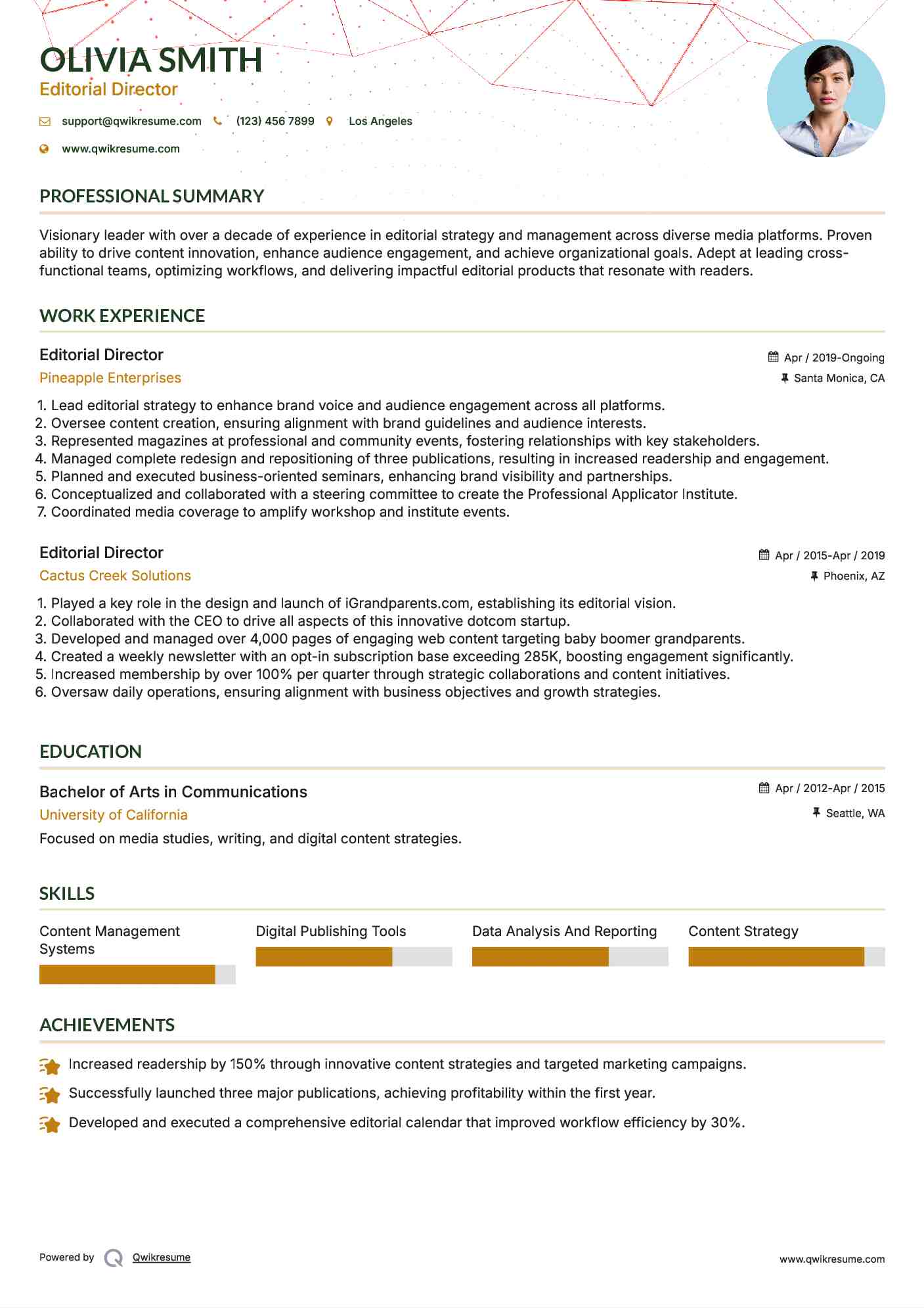 Editorial Director Resume Example