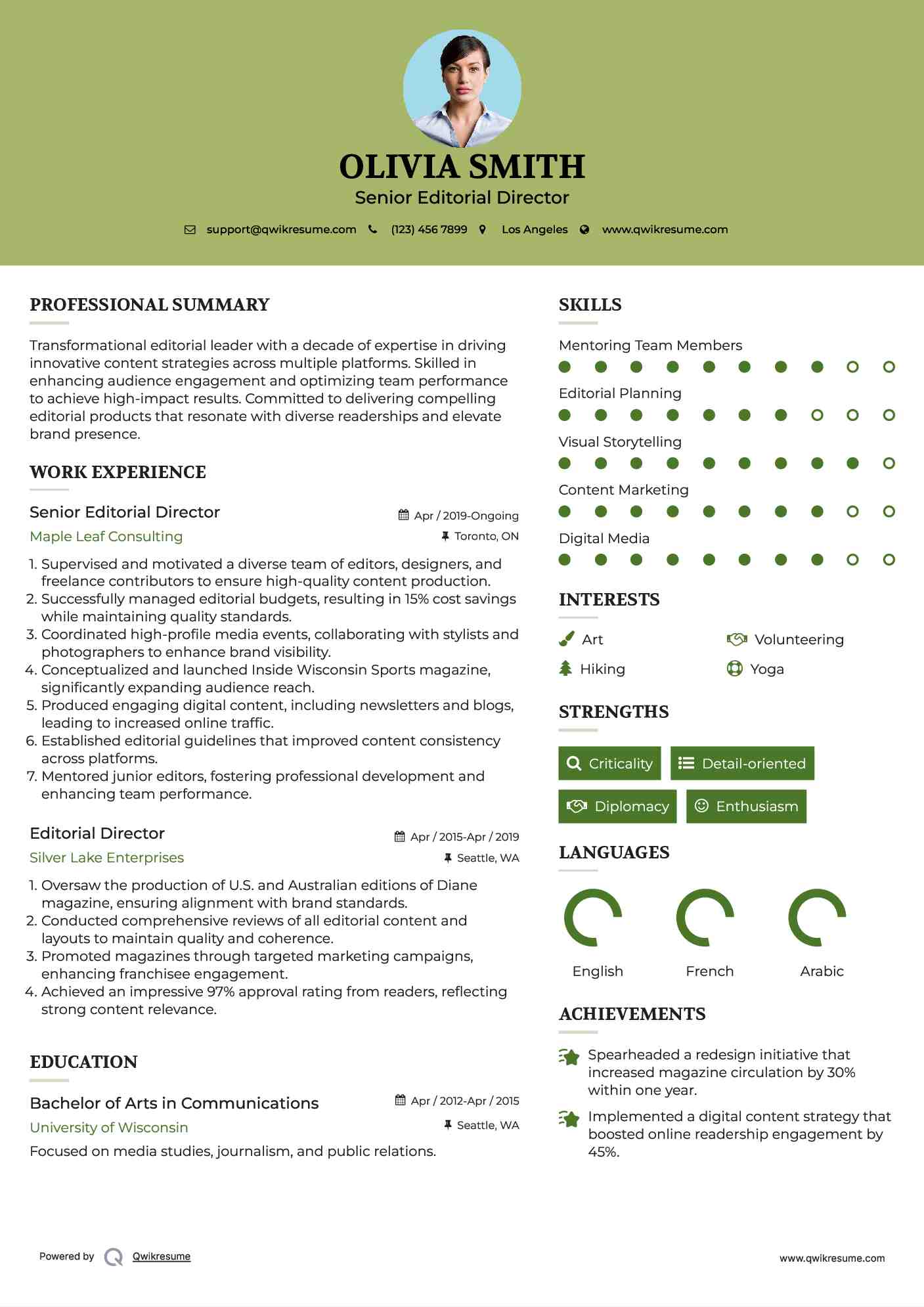 Senior Editorial Director Resume Example