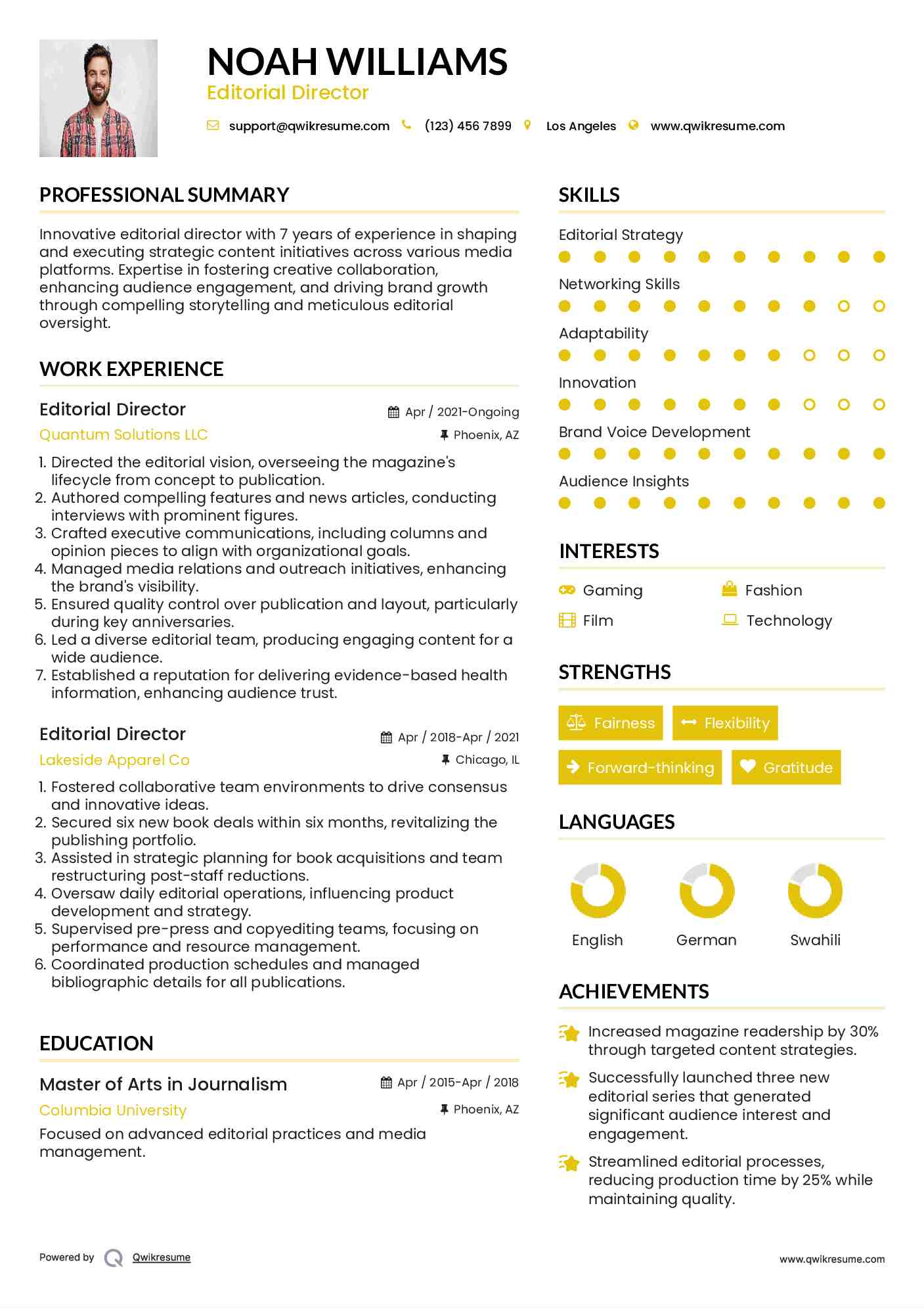 Editorial Director Resume Sample