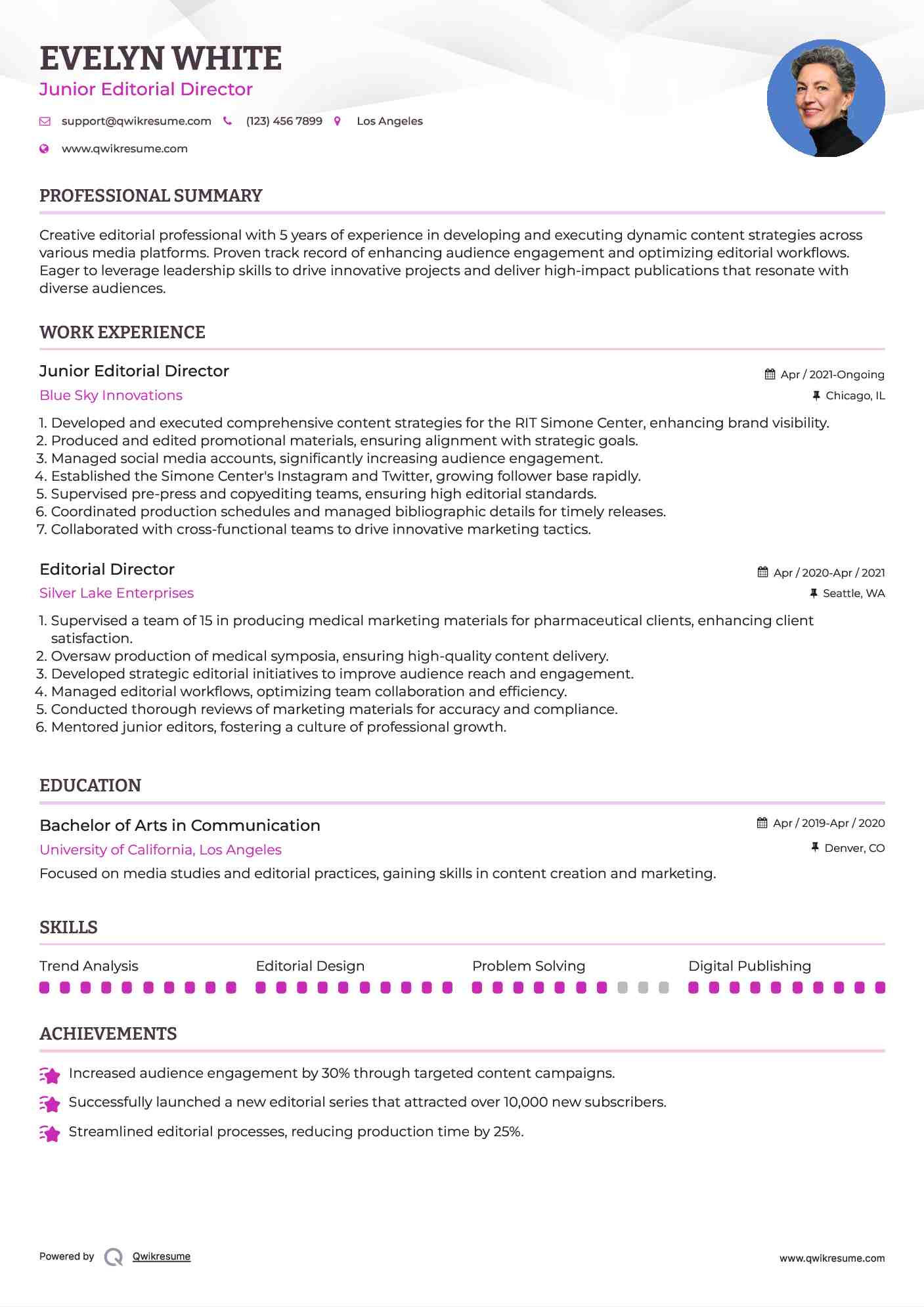Junior Editorial Director  Resume Template