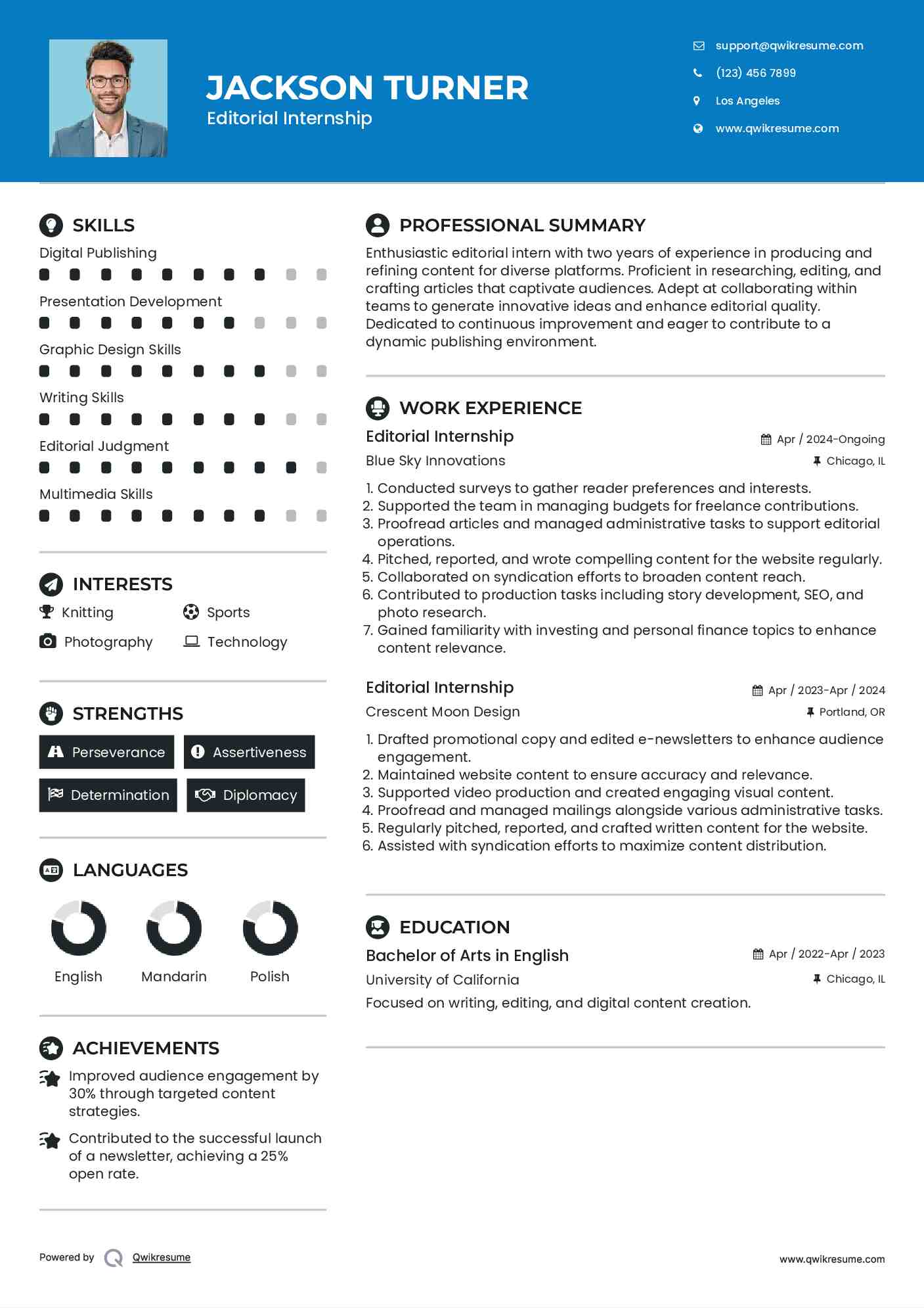 Editorial Internship Resume Format