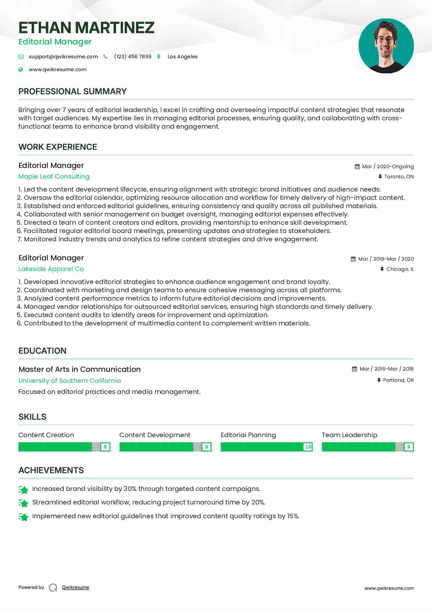 Editorial Manager Resume Template