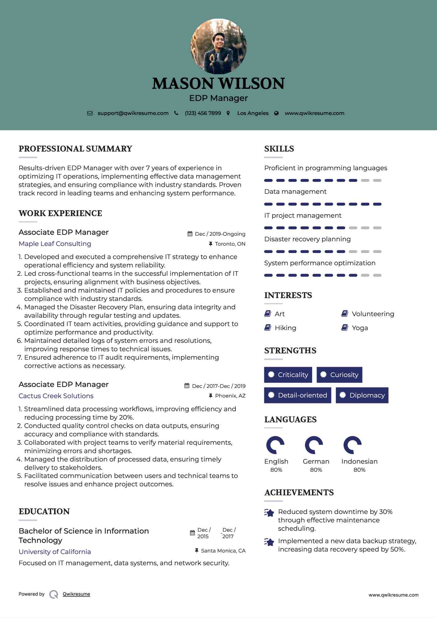 Associate EDP Manager Resume Format