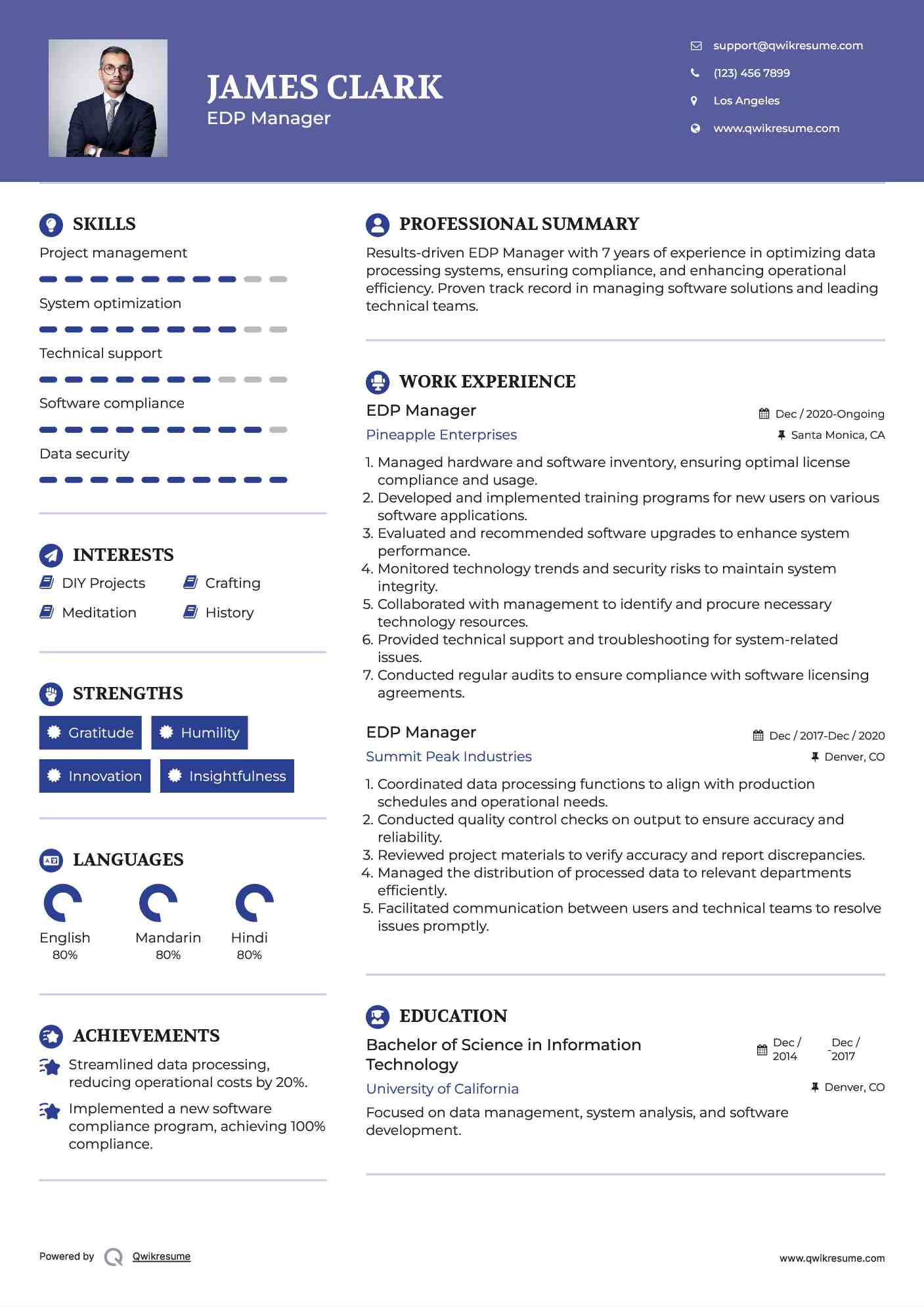 EDP Manager  Resume Model