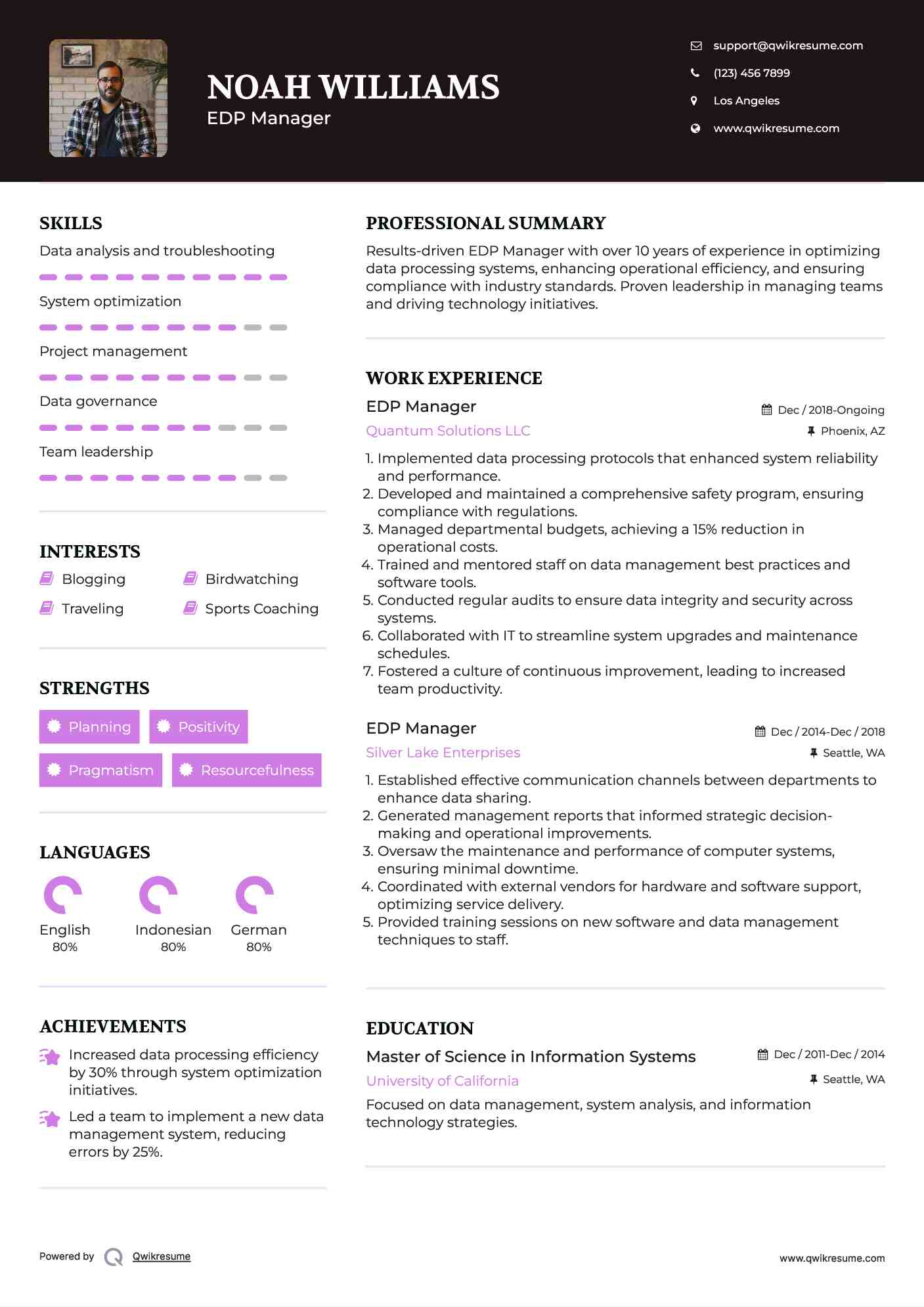 EDP Manager Resume Template