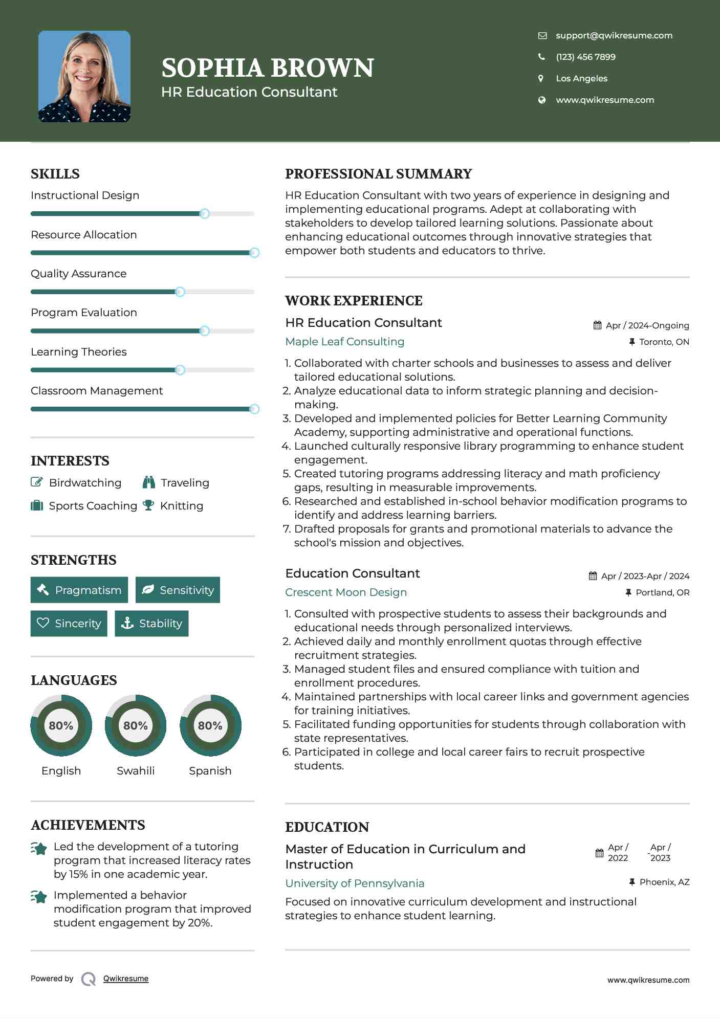 HR Education Consultant Resume Template