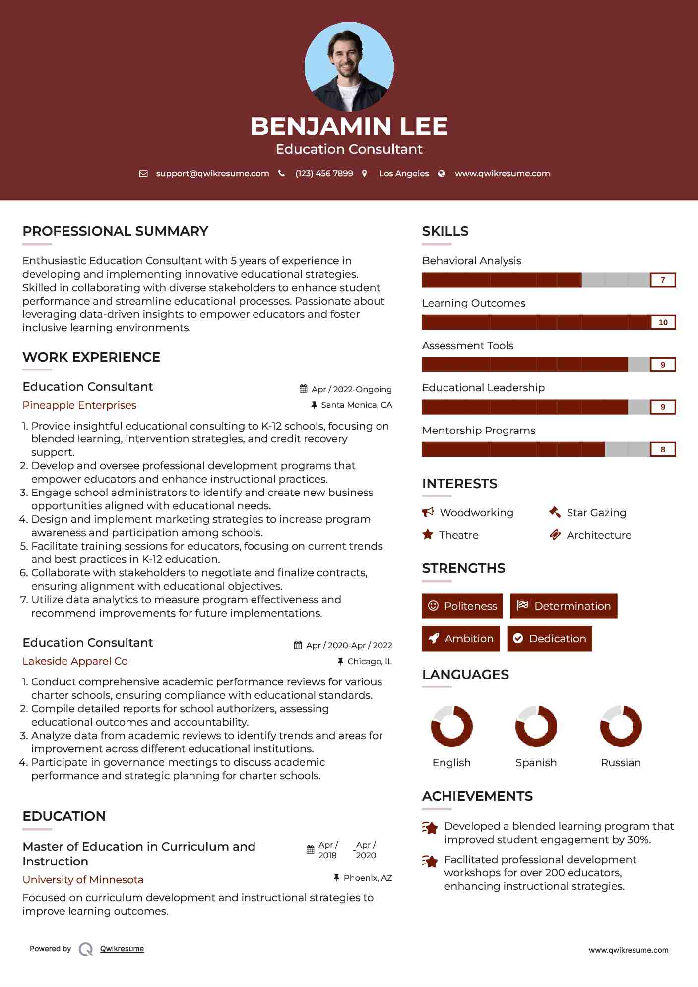 Education Consultant Resume Template