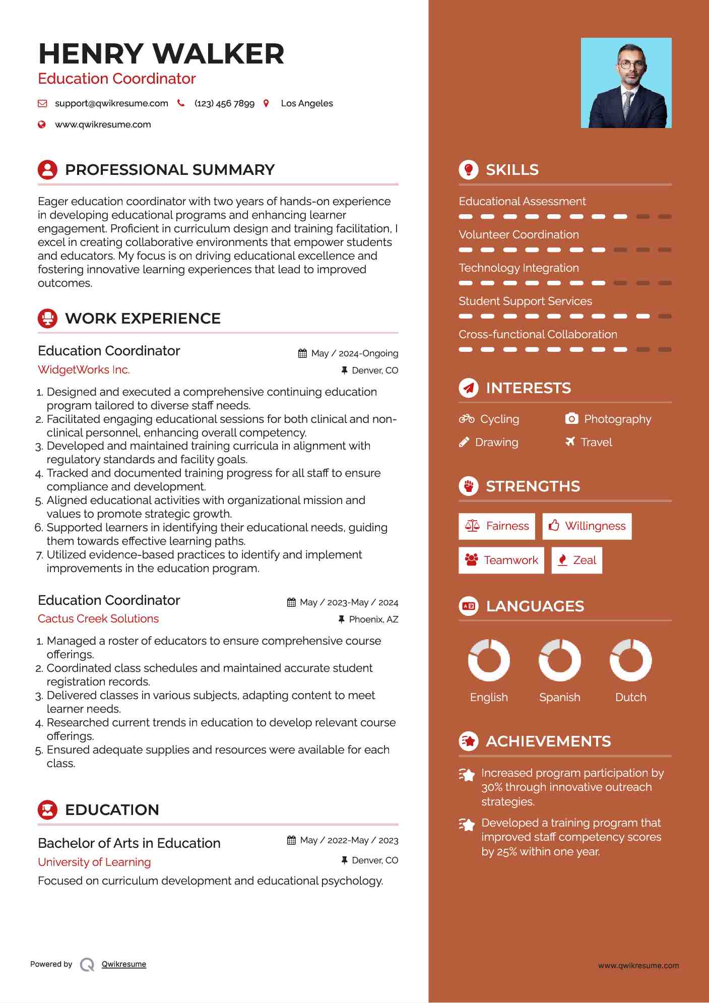 Program Coordinator Resume Sample