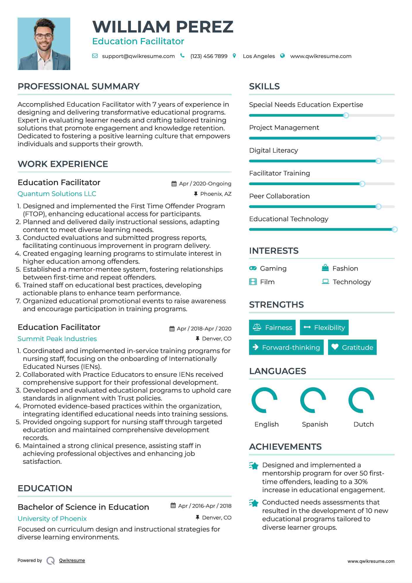 Education Facilitator Resume Template