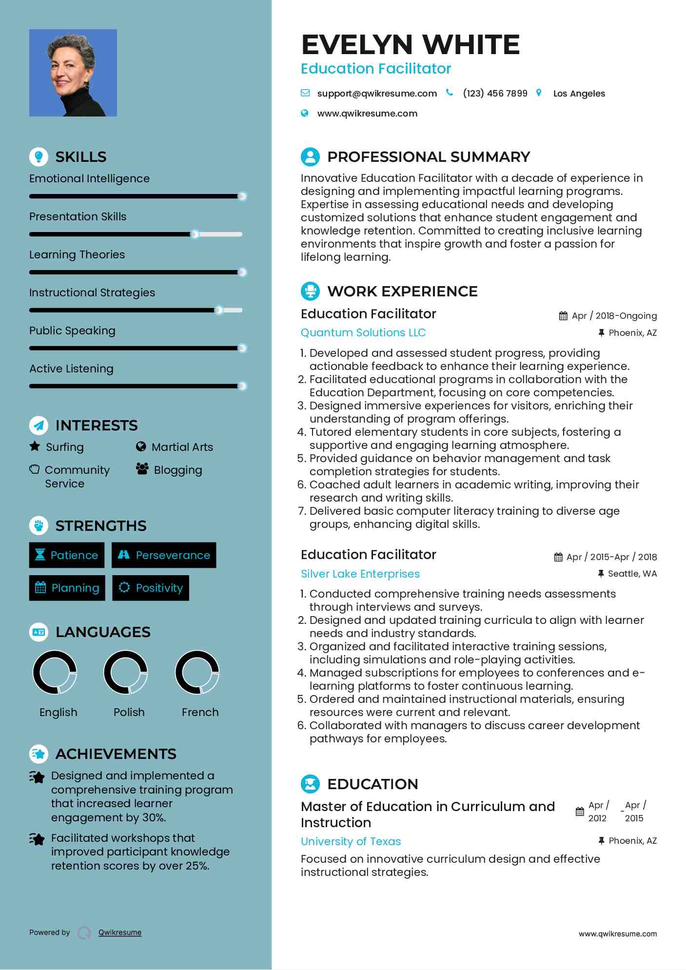 Education Facilitator Resume Sample