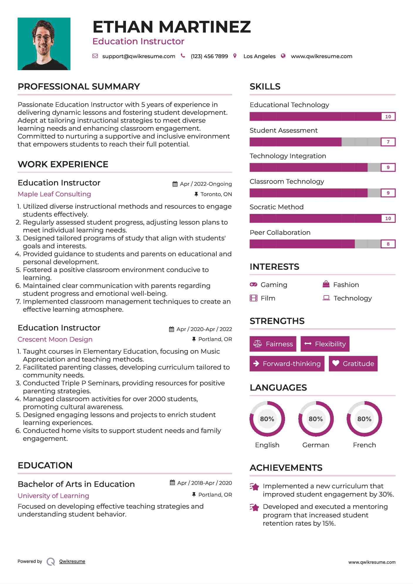 Education Instructor Resume Model