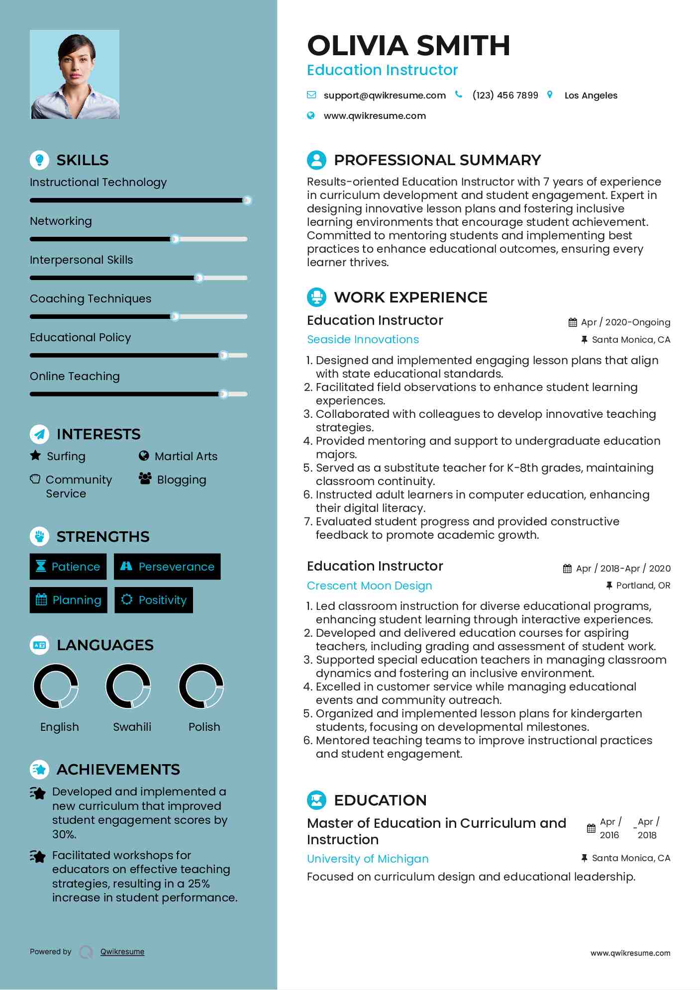 Education Instructor Resume Template