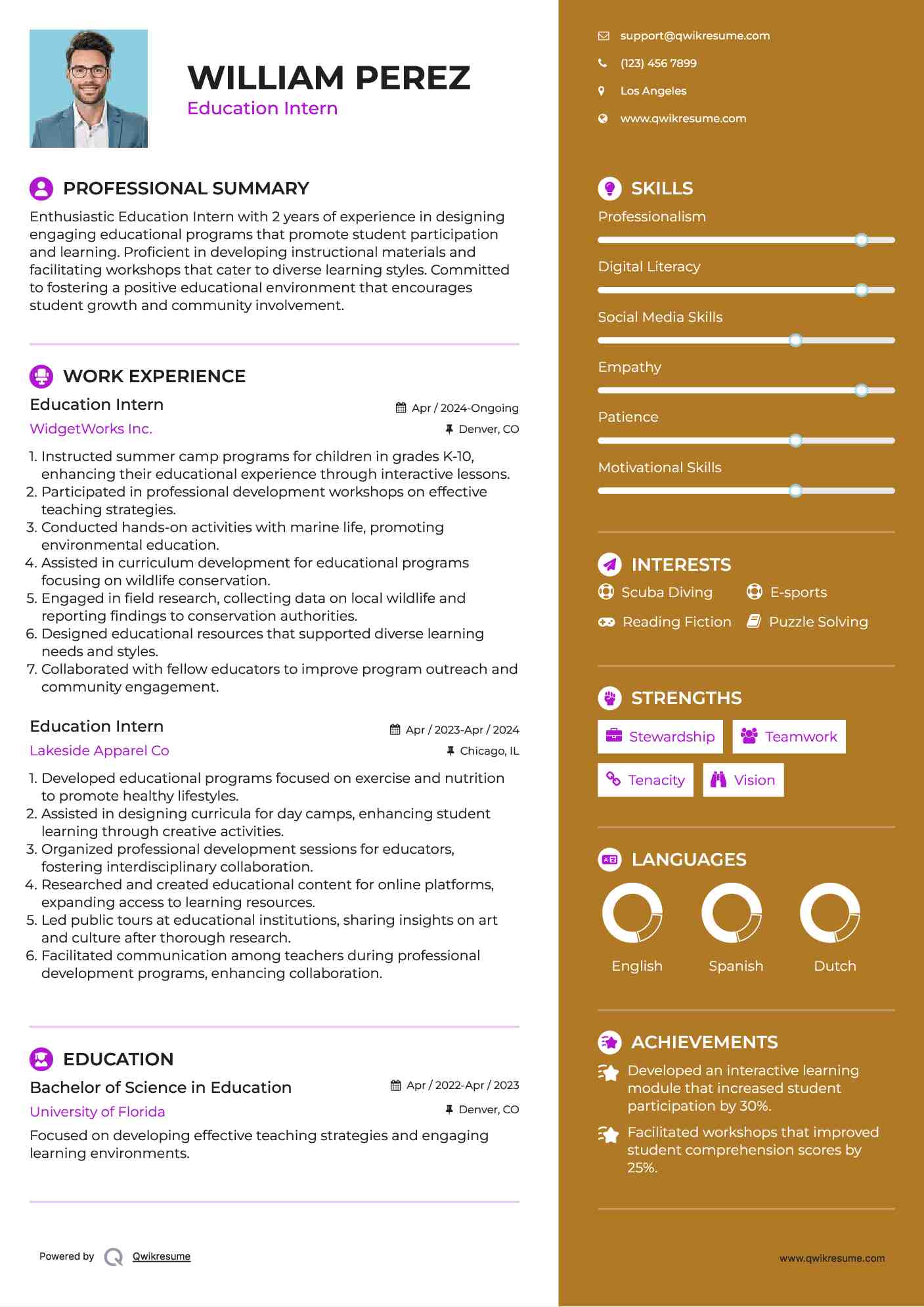 Education Intern Resume Template