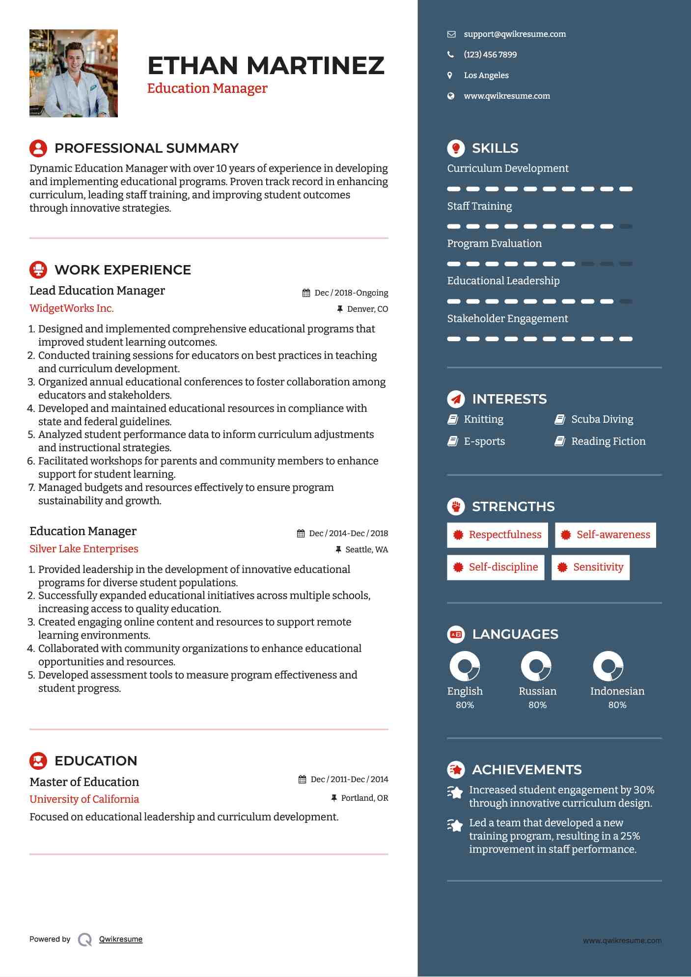 Lead Education Manager Resume Format