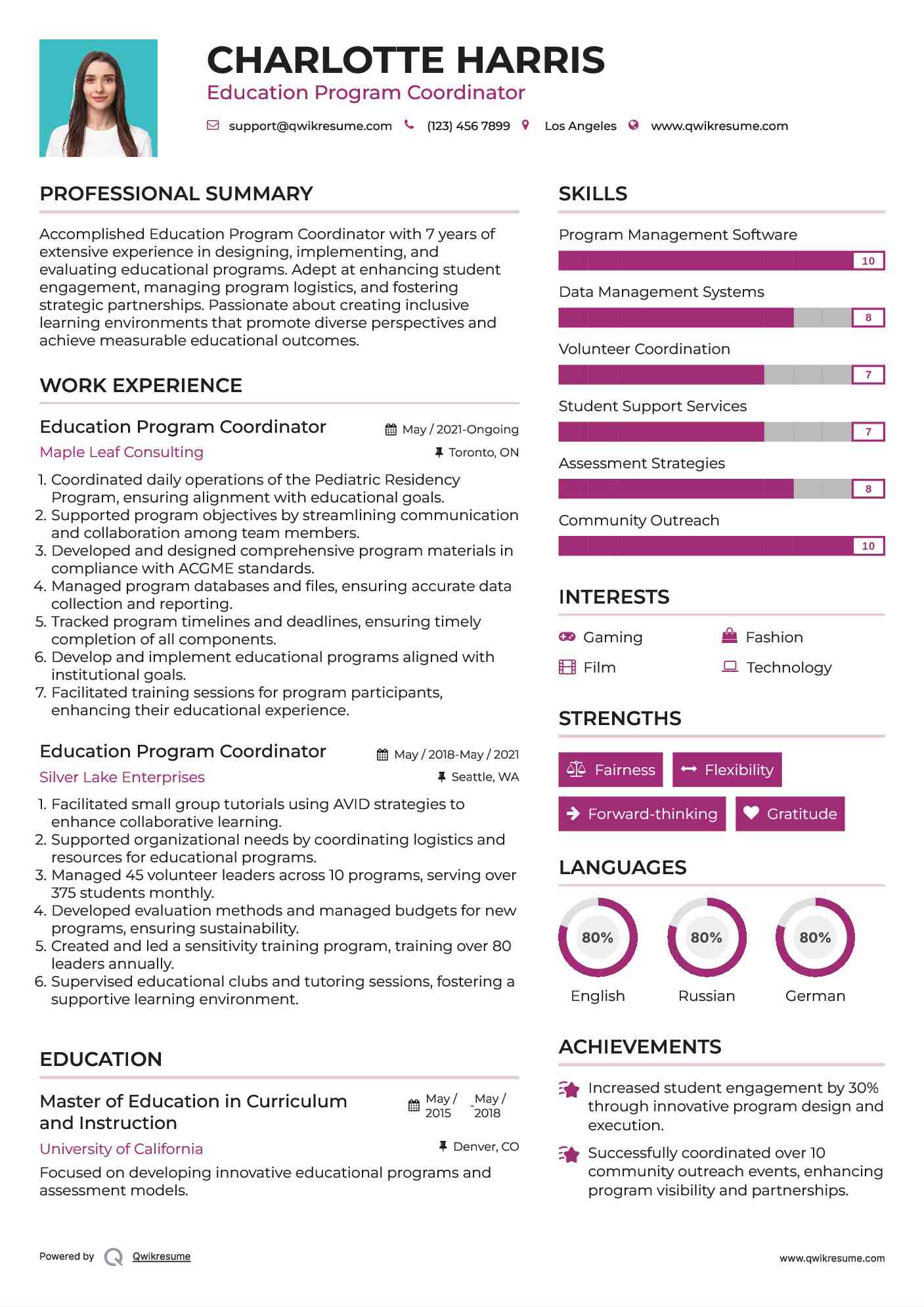 Education Program Coordinator Resume Example