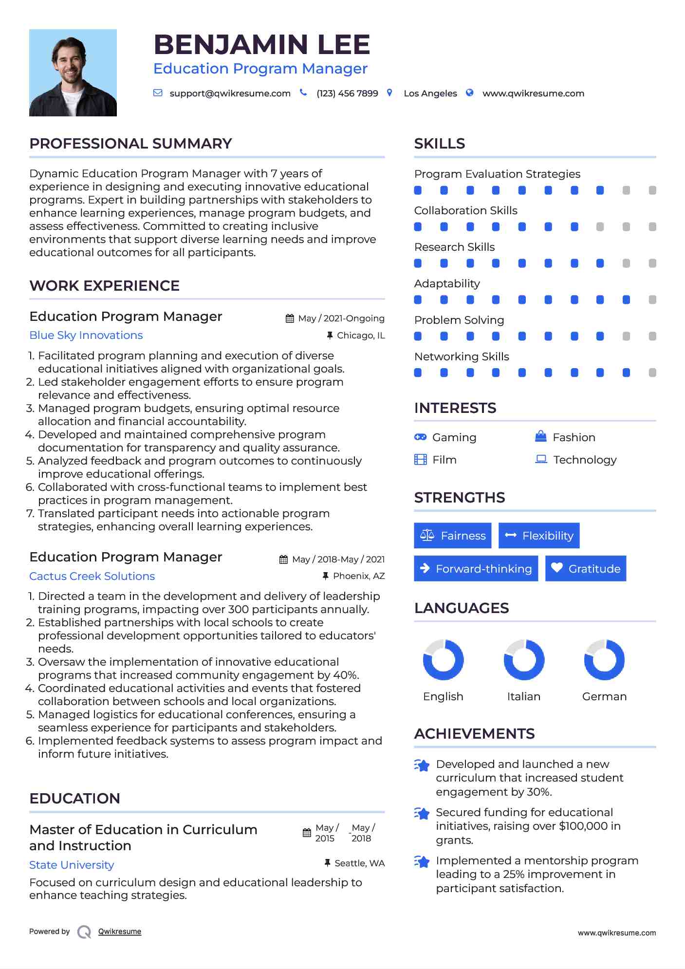 Education Program Manager Resume Template