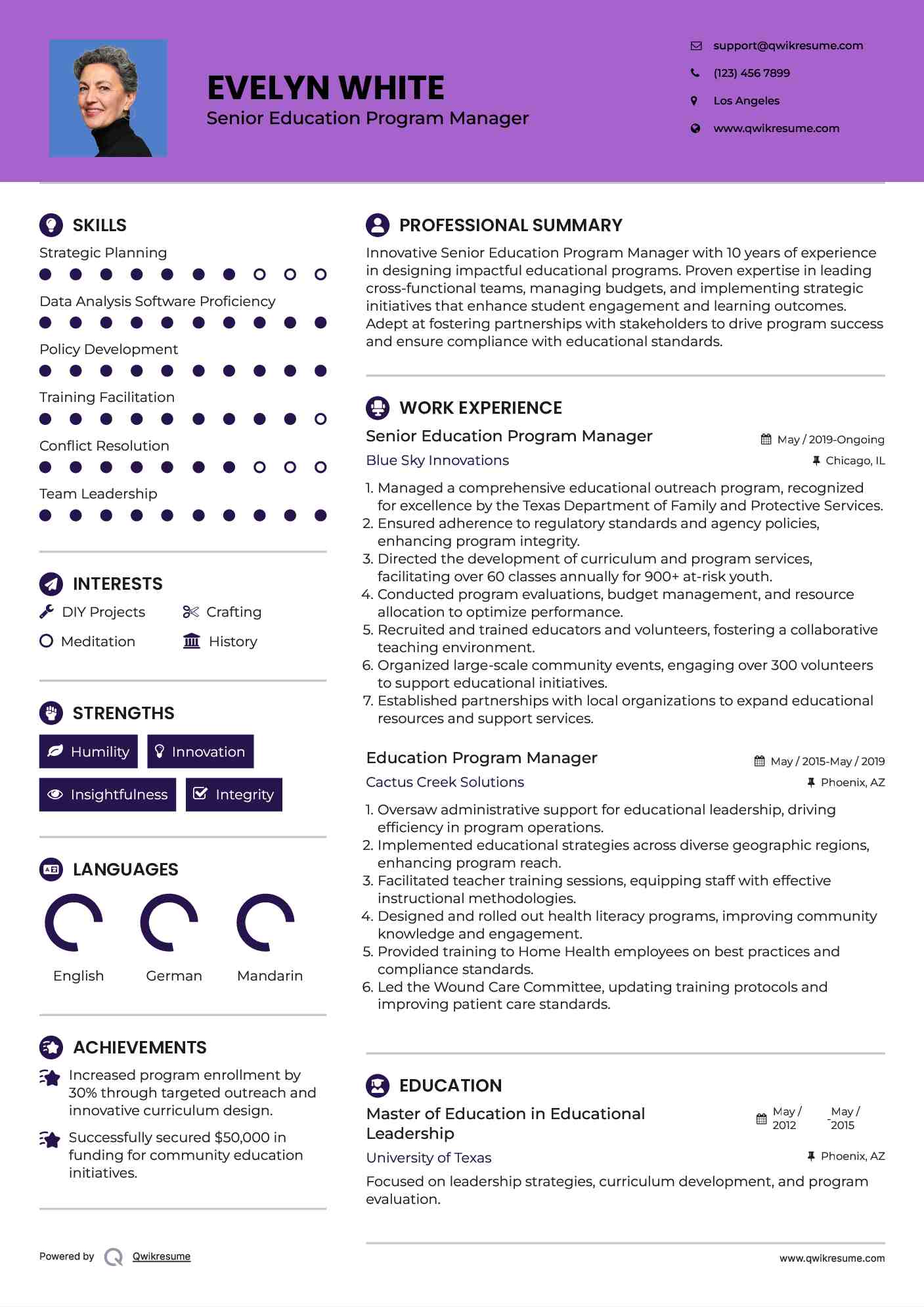 Senior Education Program Manager Resume Format