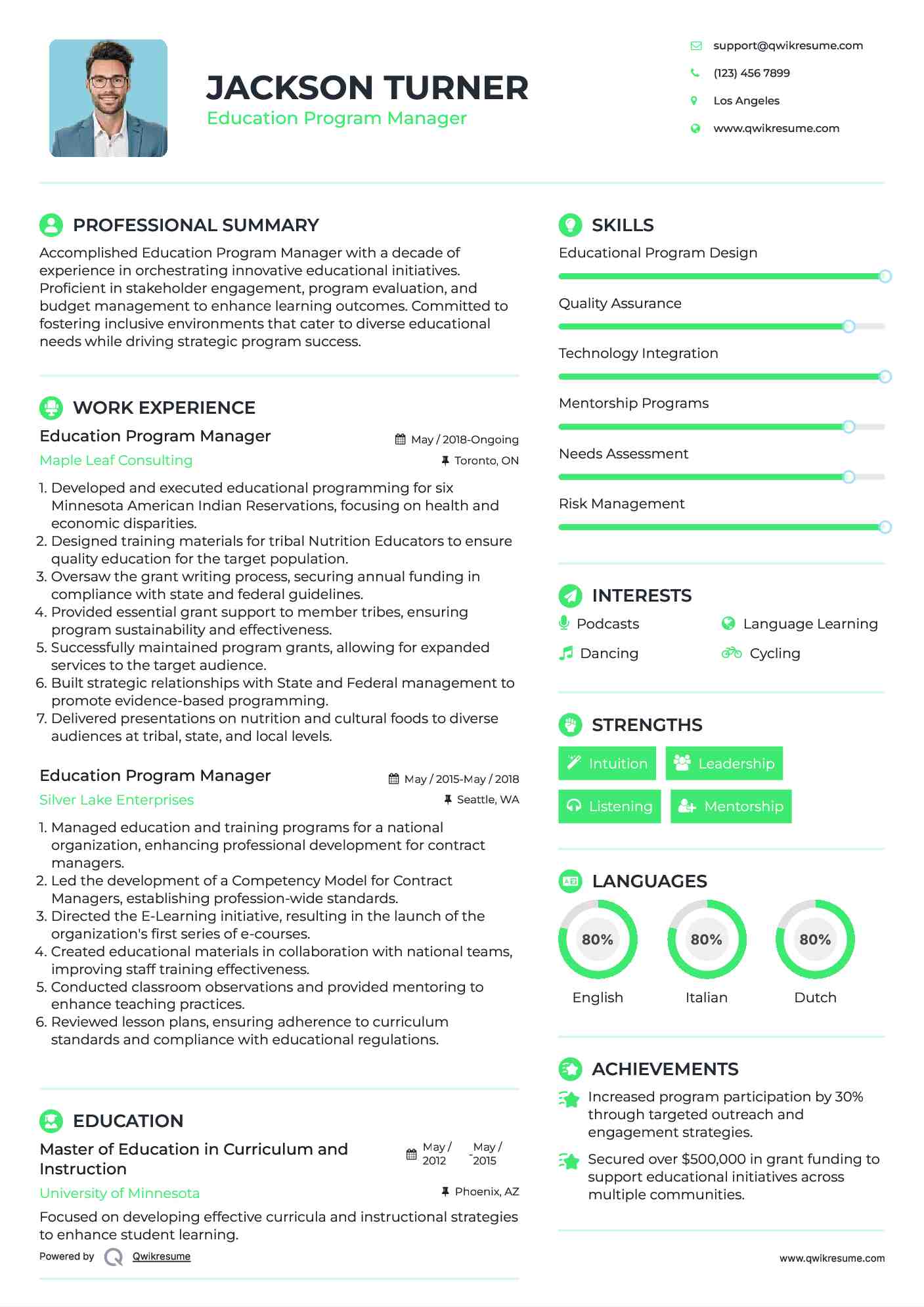 Education Program Manager Resume Format