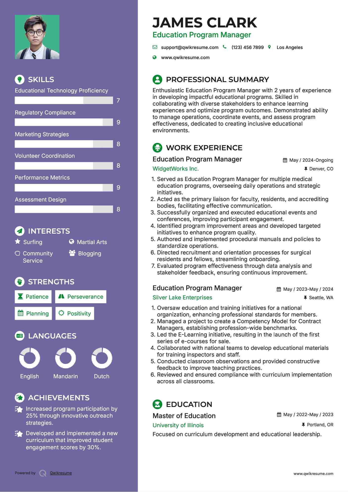 Education Program Manager Resume Sample