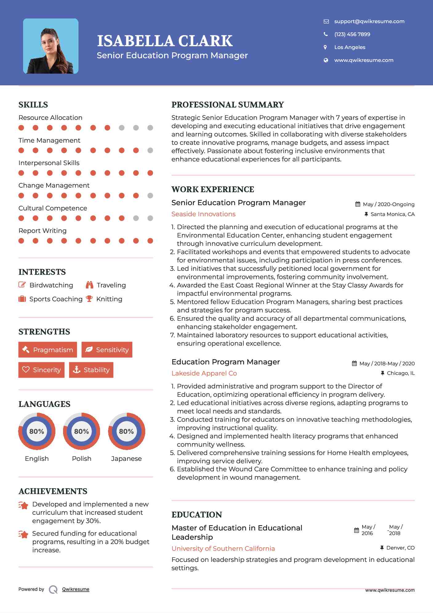 Senior Education Program Manager Resume Format