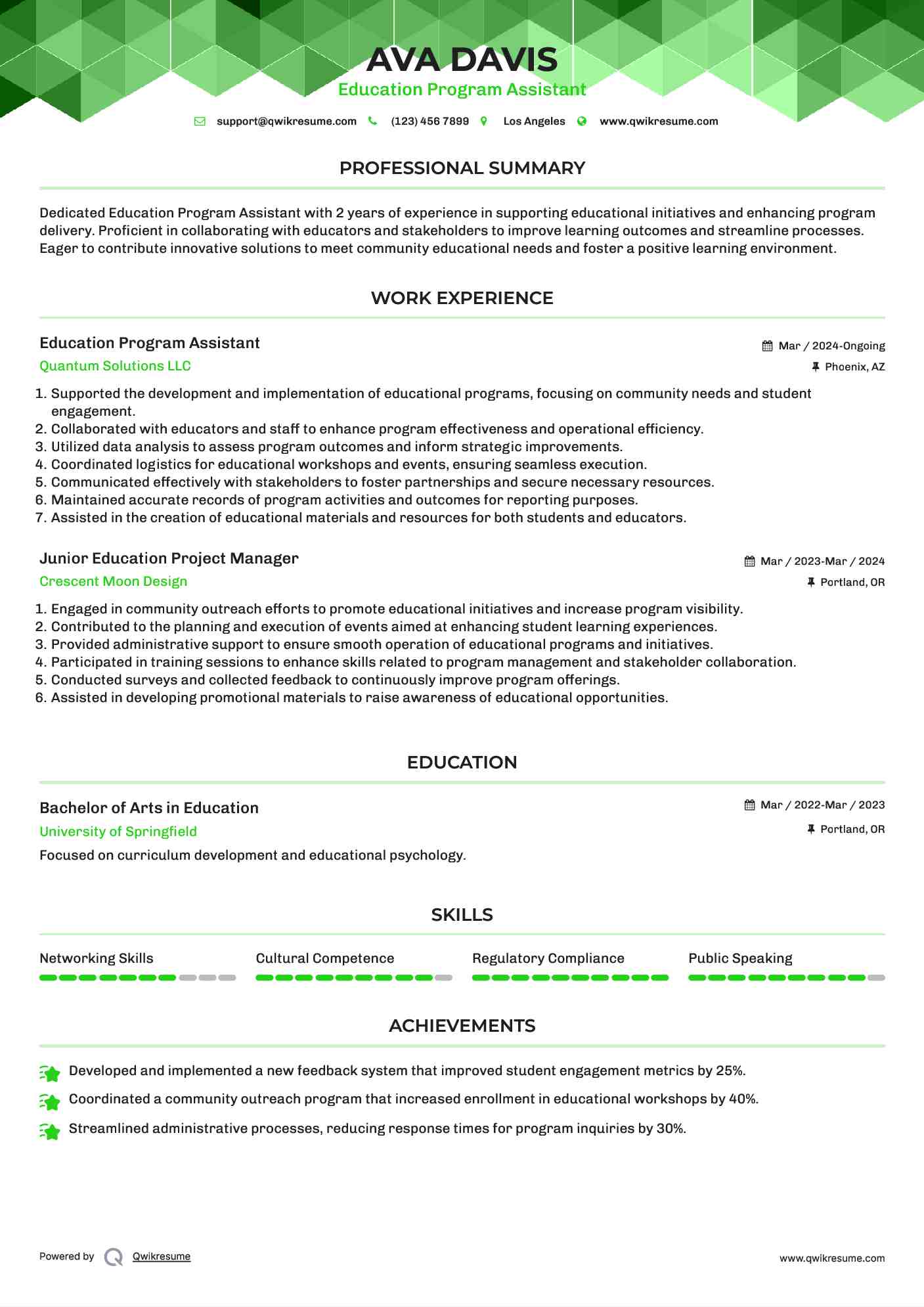 Education Program Assistant Resume Format