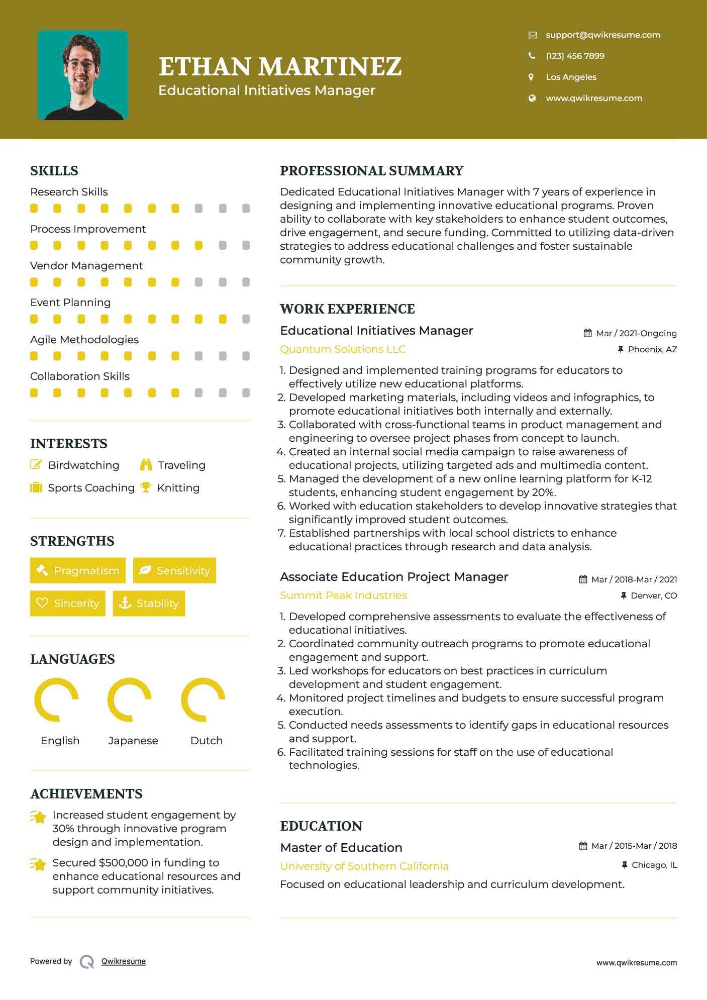 Educational Initiatives Manager Resume Sample