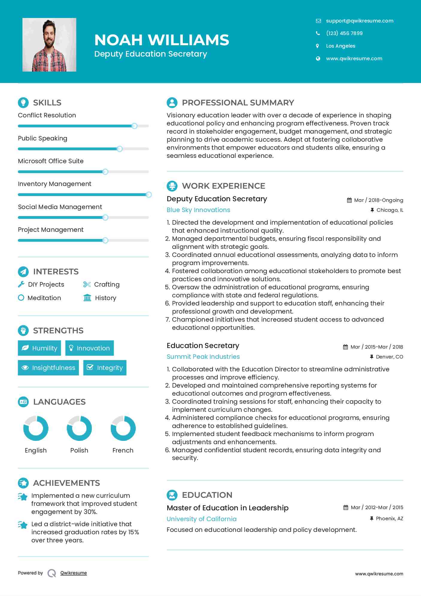 Deputy Education Secretary Resume Format