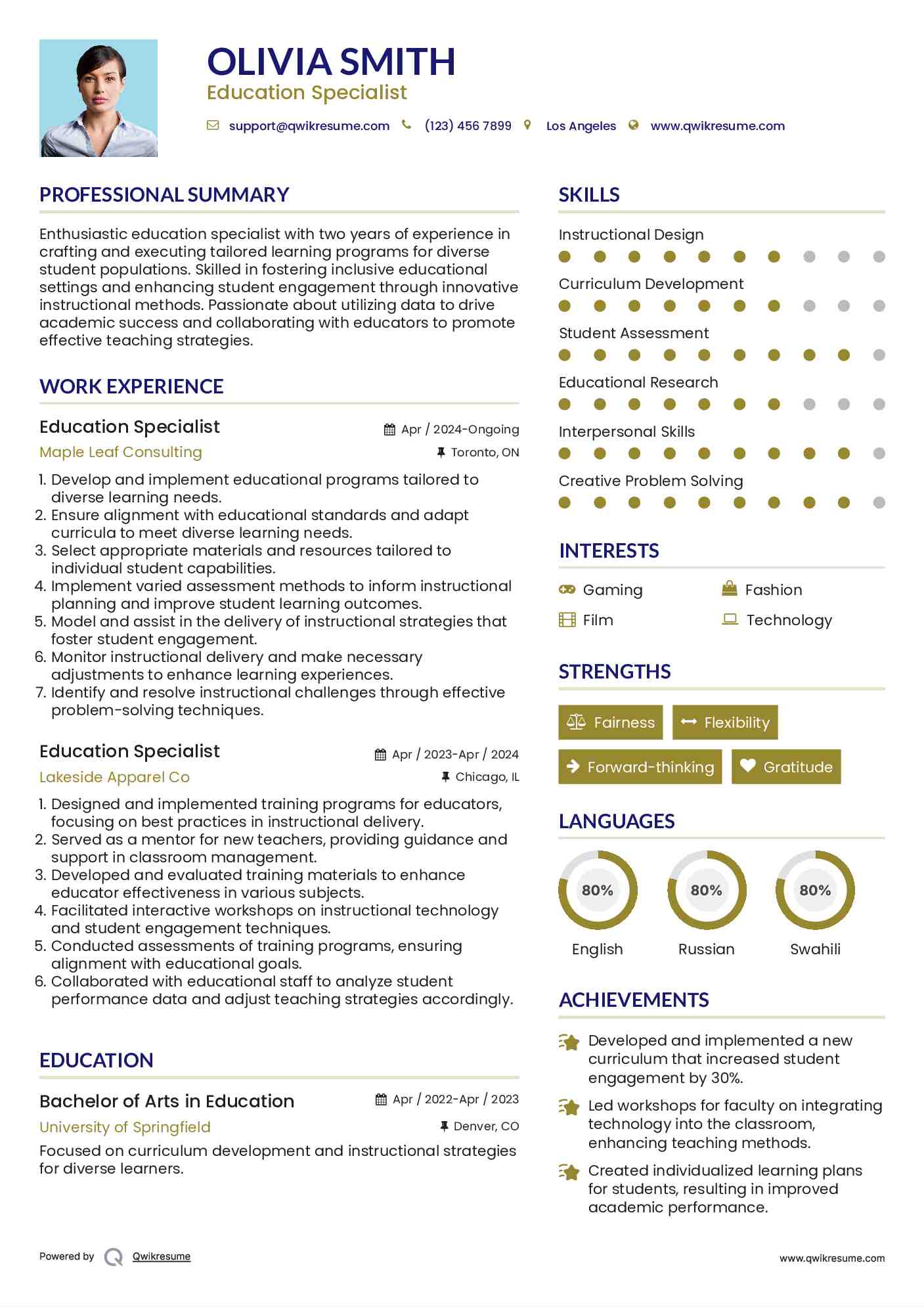 Education Specialist Resume Template